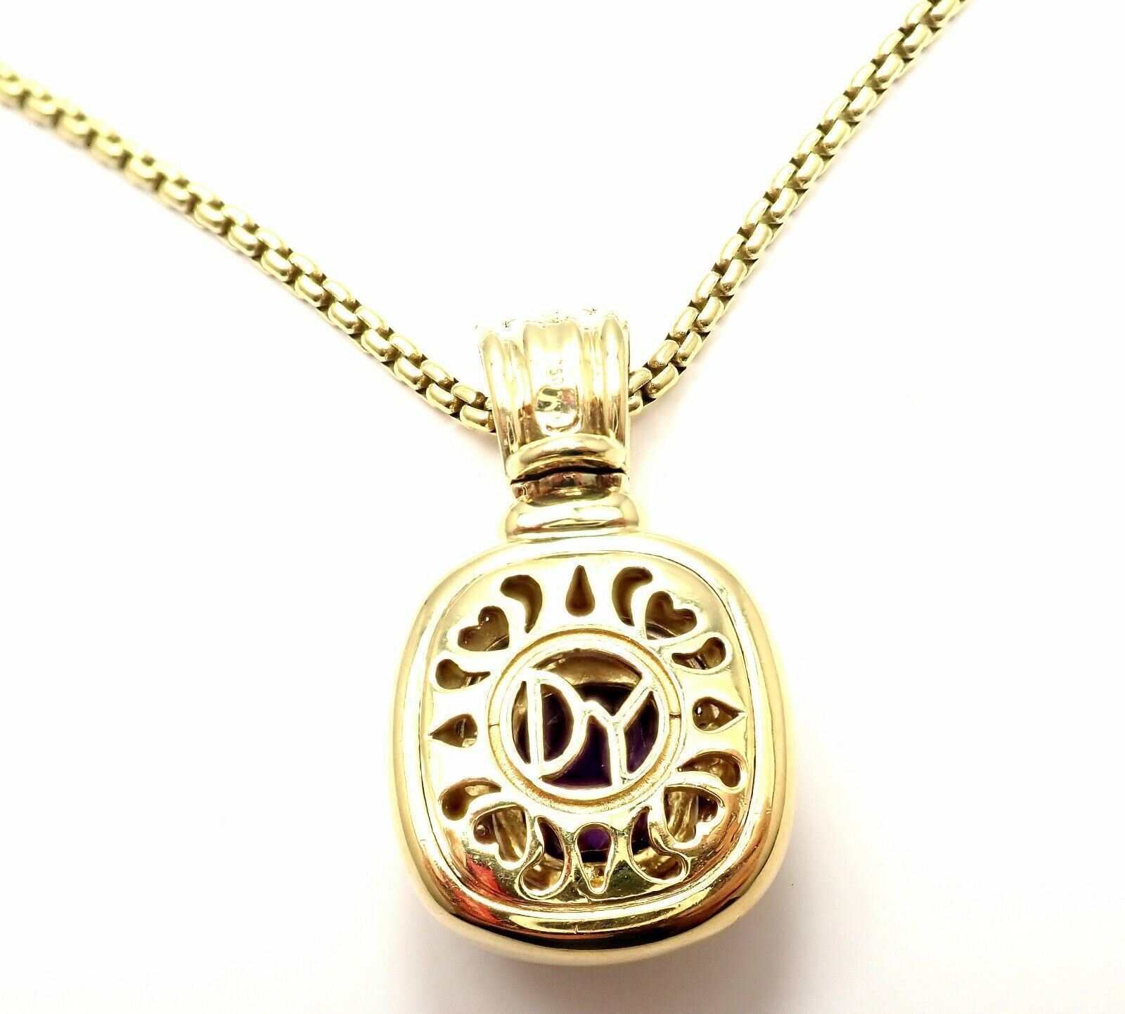 David Yurman Cable 18k Yellow Gold Amethyst Diamond Large Pendant Chain Necklace | Fortrove