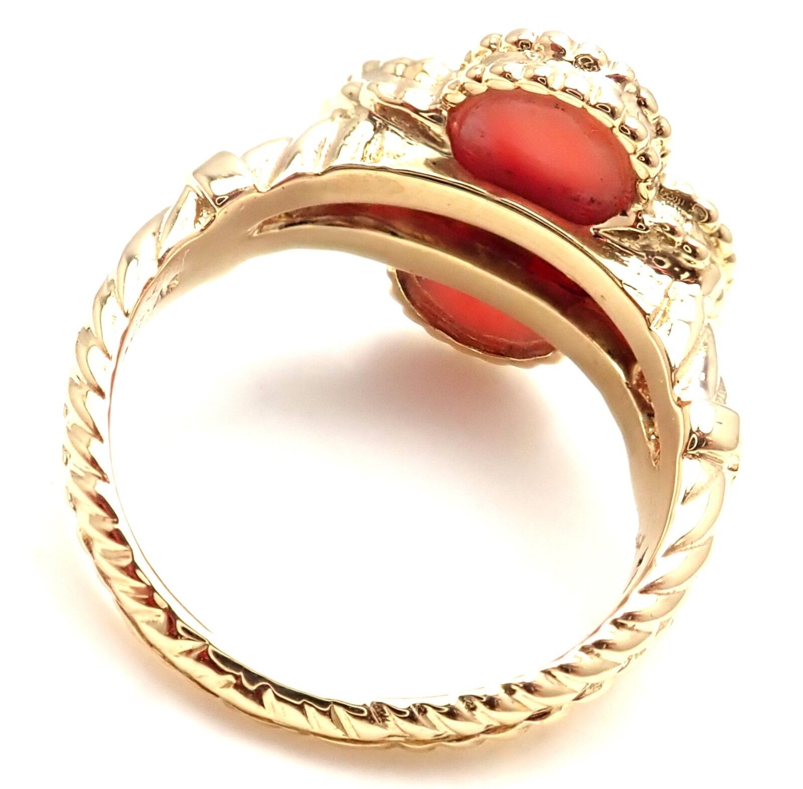 Rare! Authentic Van Cleef & Arpels Alhambra 18k Yellow Gold Coral Diamond Ring | Fortrove