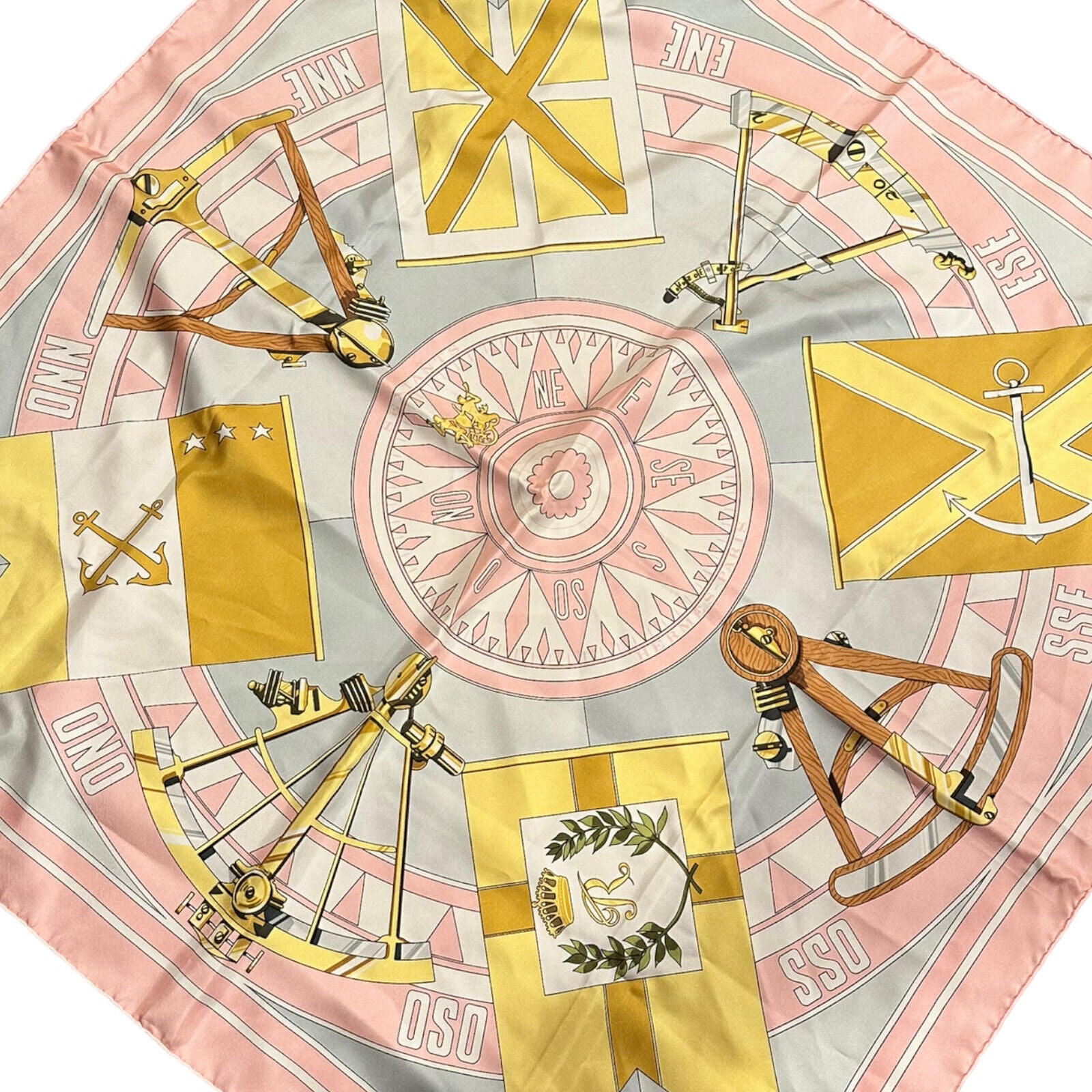Authentic! Hermes Carre Sextants Nautical Vintage 90cm Light Pink Silk Scarf | Fortrove