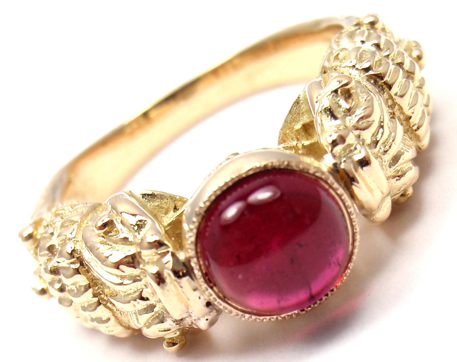 Very Rare! Authentic Zolotas Greece 18k Yellow Gold Pink Tourmaline Band Ring | Fortrove