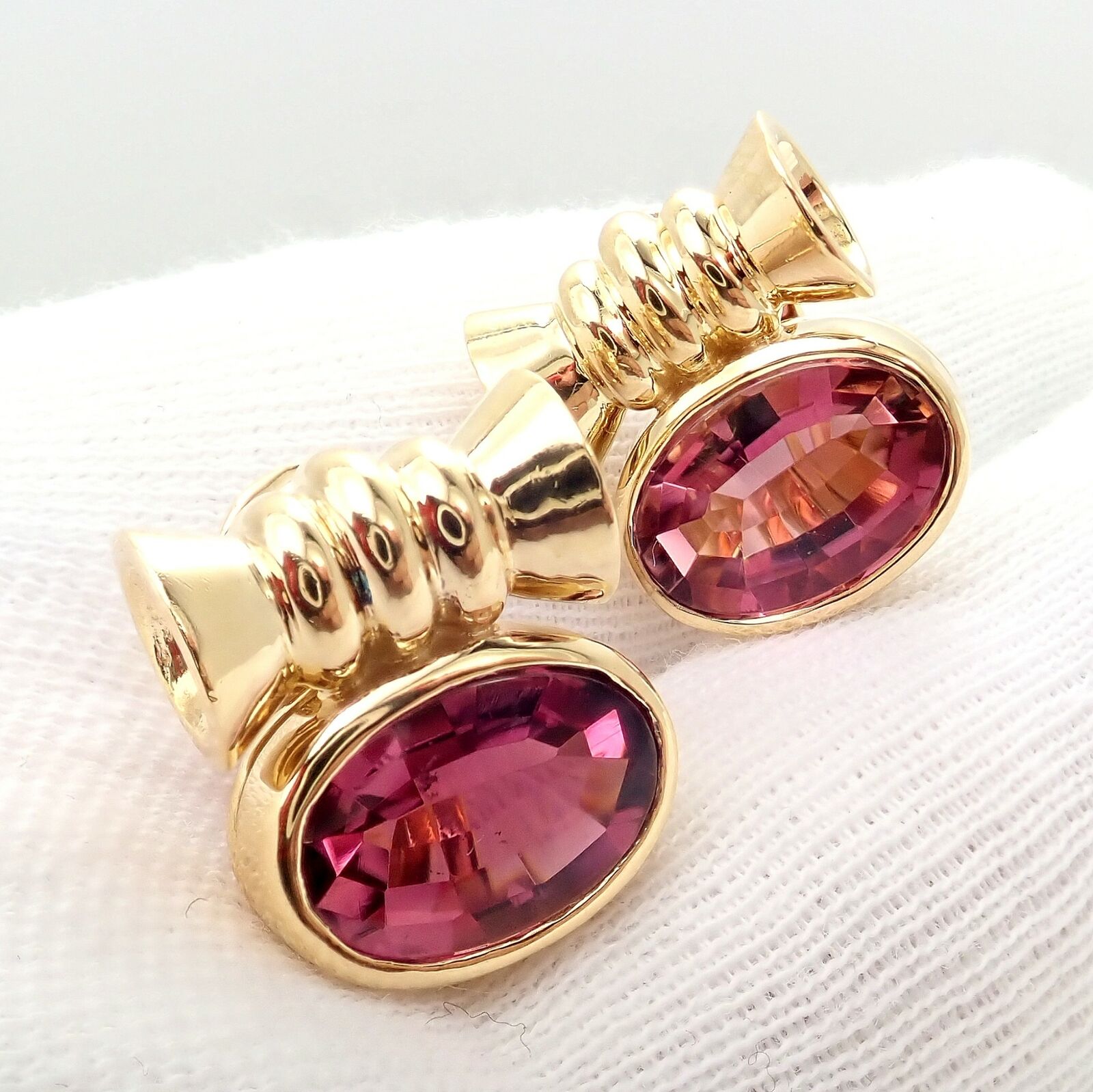 Vintage Bulgari Bvlgari 18k Yellow Gold Pink Tourmaline Earrings | Fortrove