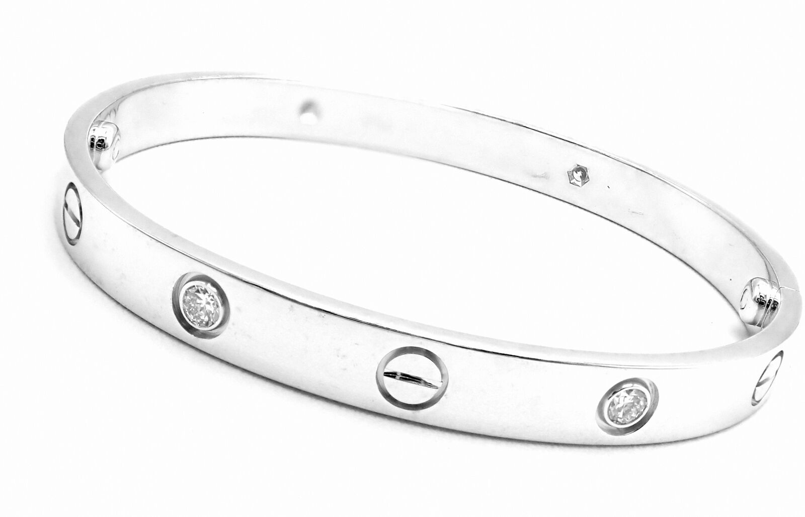 Authentic! Cartier 18k White Gold 4 Diamond Love Bangle Bracelet Size 17 Cert. | Fortrove