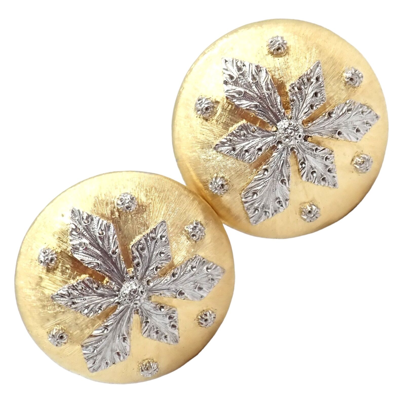 Vintage Mario Buccellati 18k Yellow White Gold Geminato Large Button Earrings | Fortrove