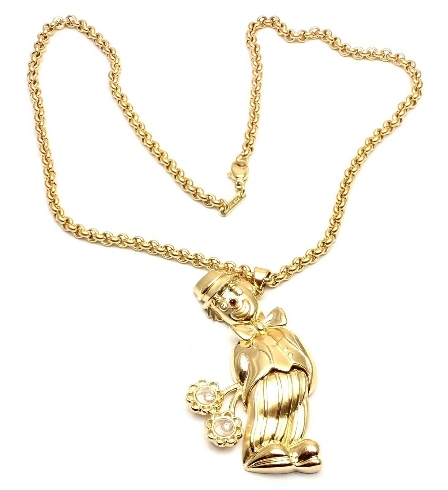 Authentic! Chopard 18k Yellow Gold Large Happy Clown Flower Pendant Necklace | Fortrove