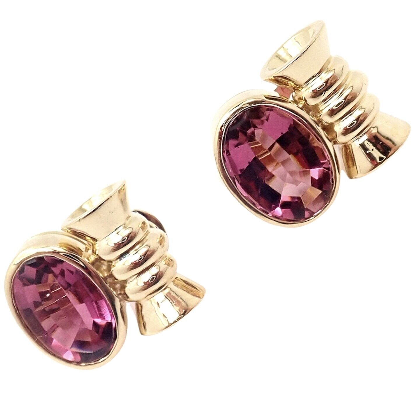 Vintage Bulgari Bvlgari 18k Yellow Gold Pink Tourmaline Earrings | Fortrove