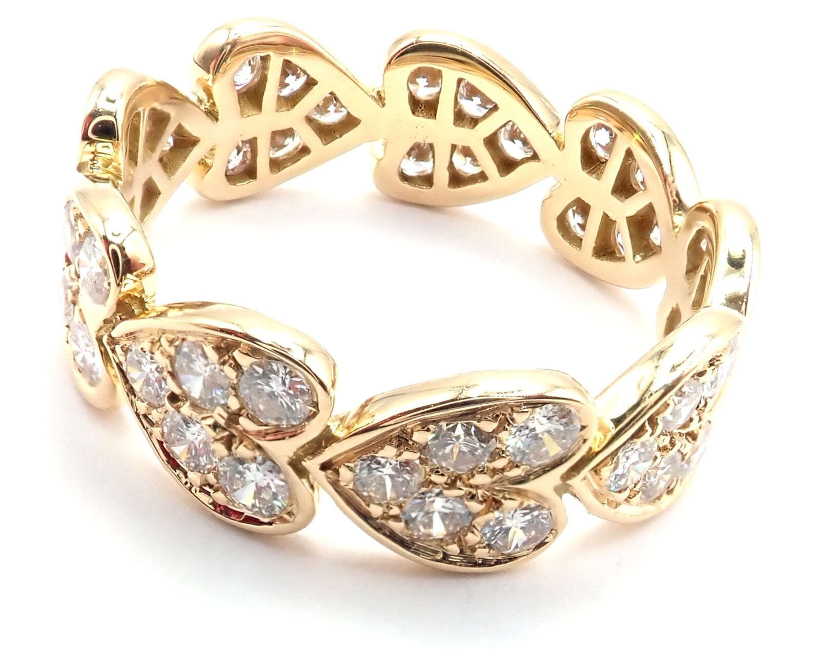 Authentic! Cartier 18k Yellow Gold Diamond Heart Eternity Band Ring Size 7.25 | Fortrove