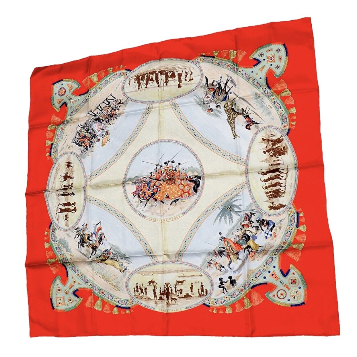 Hermes Clothing, Shoes & Accessories:Women:Women's Accessories:Scarves & Wraps Authentic RARE! Hermes Carre Africa Tribe Vintage 90cm Silk Scarf