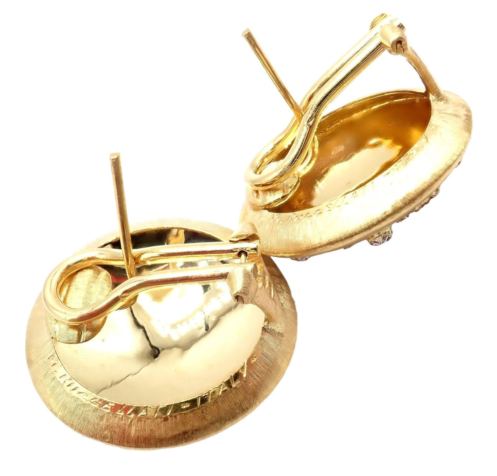 Vintage Mario Buccellati 18k Yellow White Gold Geminato Large Button Earrings | Fortrove