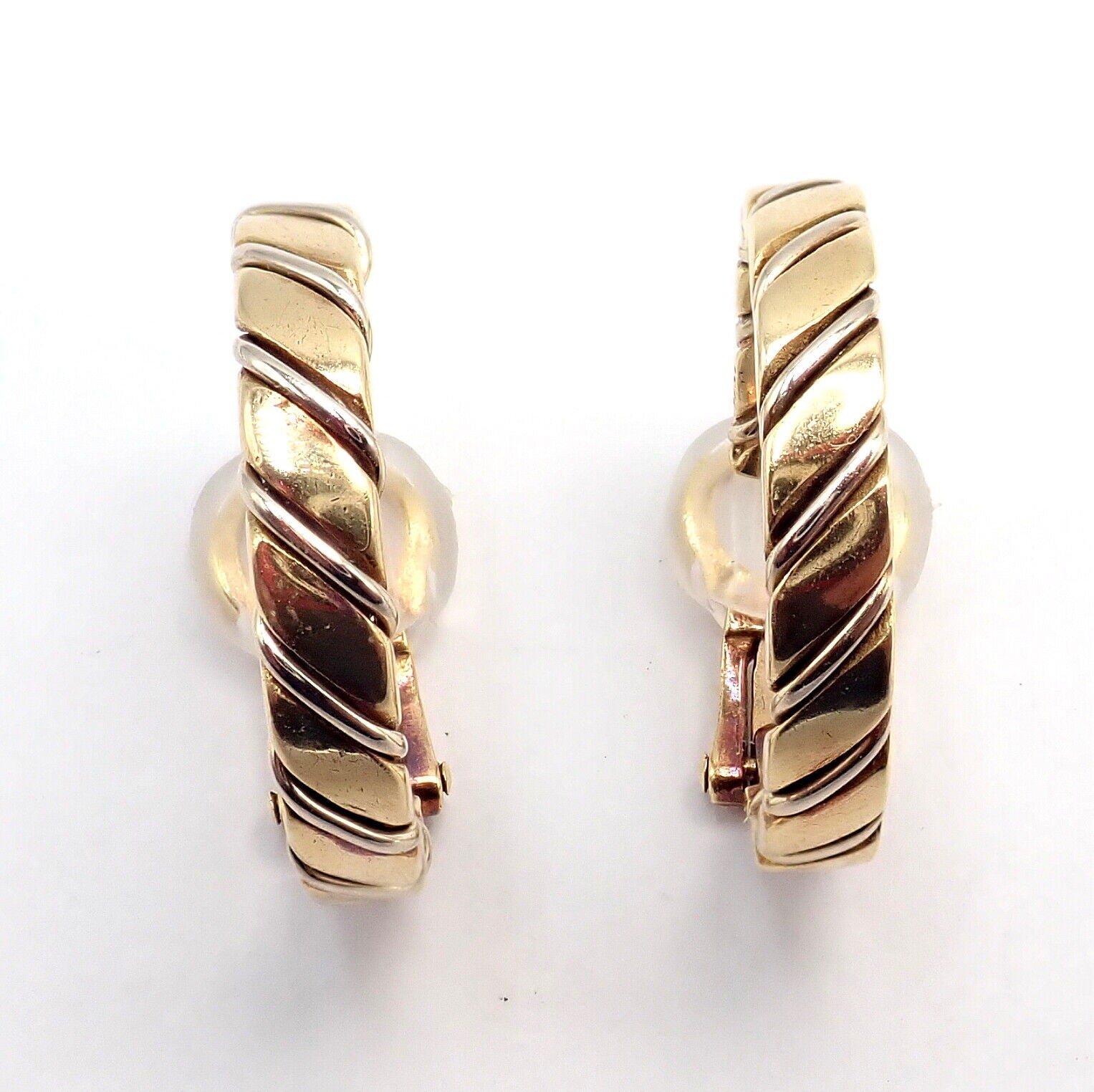 Rare! Authentic Pomellato 18k Yellow + White Gold Hoop Earrings | Fortrove