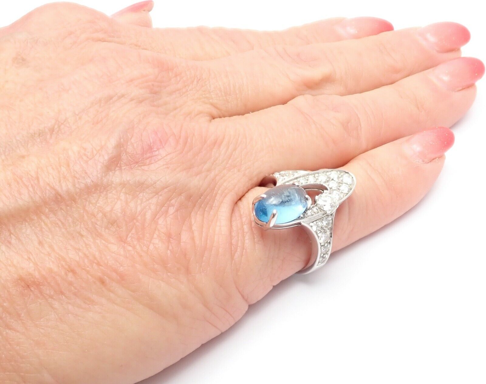 Rare! Authentic Bvlgari Bulgari Elysia 18k White Gold Diamond Blue Topaz Ring | Fortrove