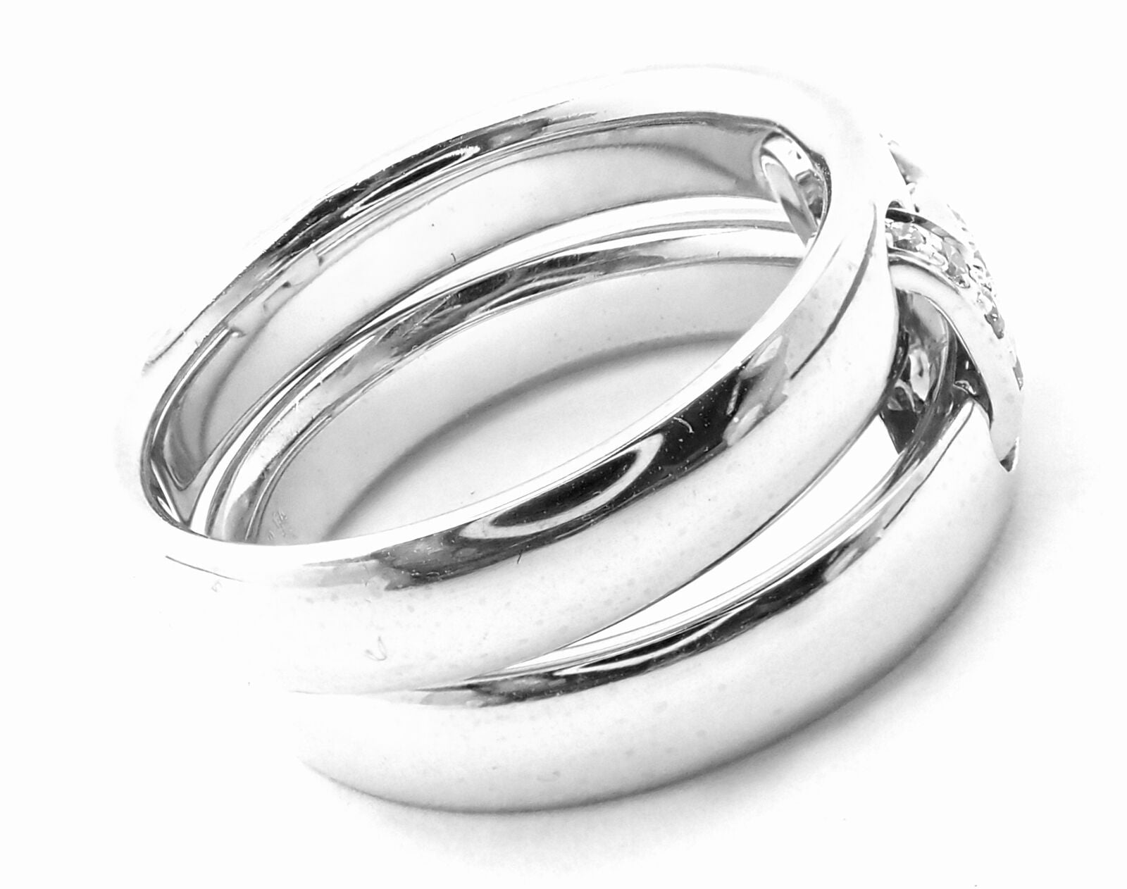 Authentic! Hermes 18k White Gold Diamond H Double Band Flex Band Ring | Fortrove