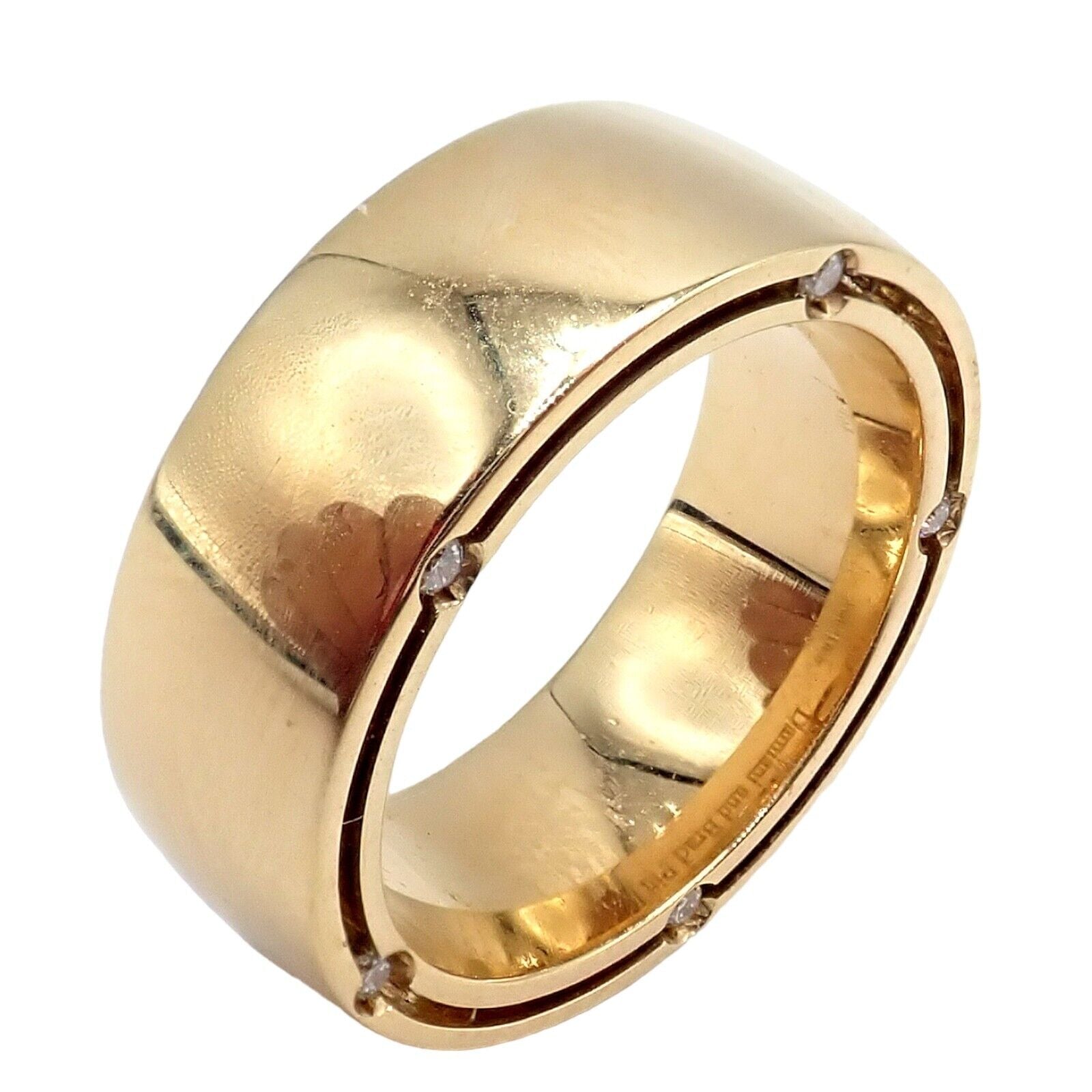 Authentic Damiani Brad Pitt 18k Yellow Gold 10 Diamond Wide Band Ring Sz 5.5 | Fortrove