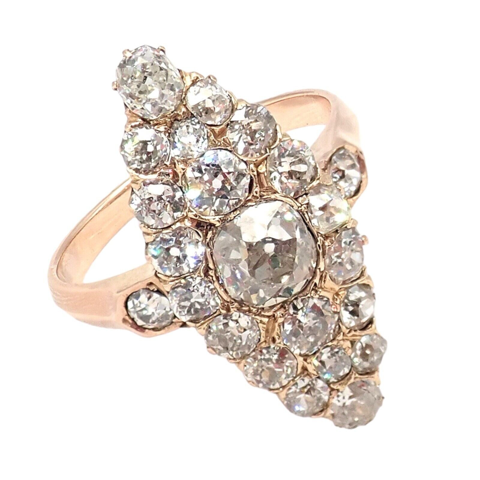 1930s Antique Vintage Estate 18k Rose Gold Old Miner Cut Diamond 3.80ctw Ring | Fortrove