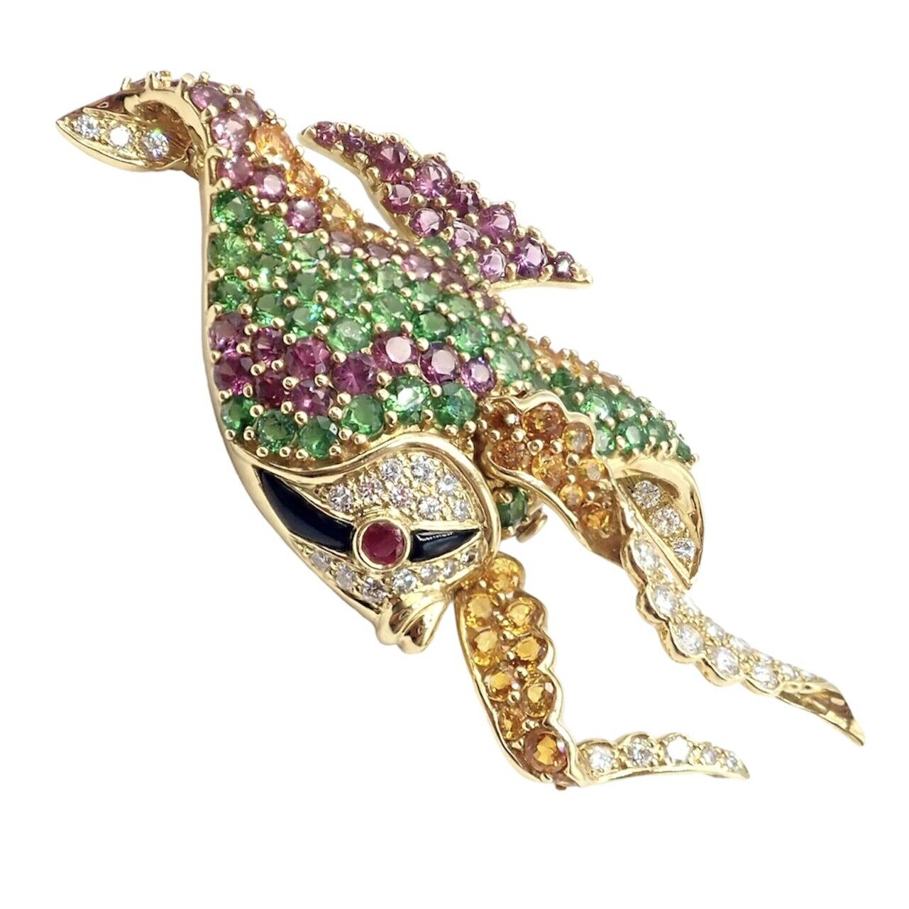 Jean Vitau Jewelry & Watches:Fine Jewelry:Brooches & Pins Authentic! Rare Jean Vitau 18k Yellow Gold Diamond Color Stone Angel Fish Brooch
