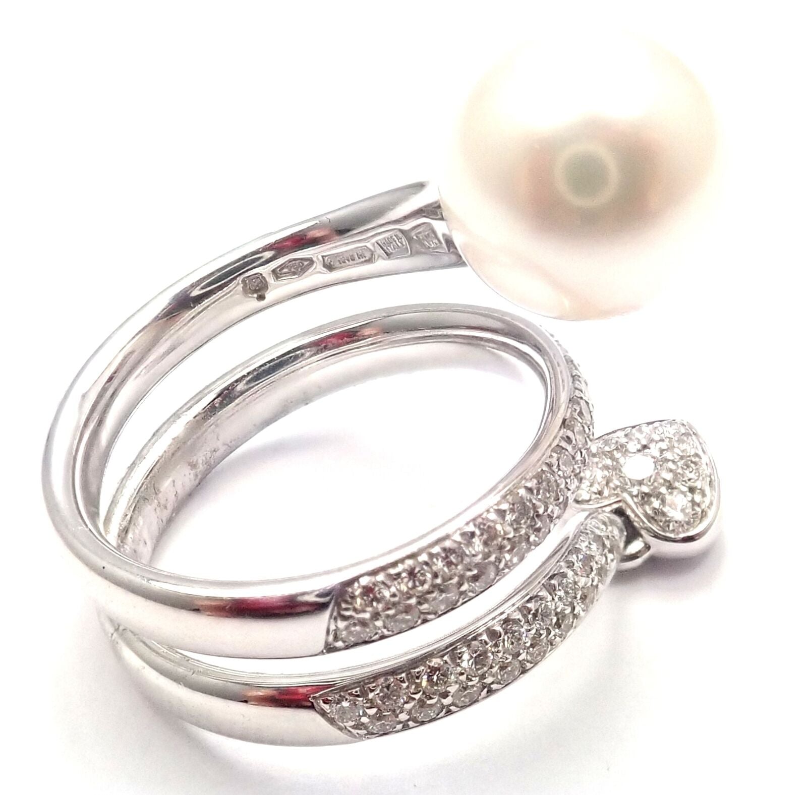 Rare! Authentic Mikimoto 18k White Gold Diamond South Sea Pearl Heart Ring Cert. | Fortrove