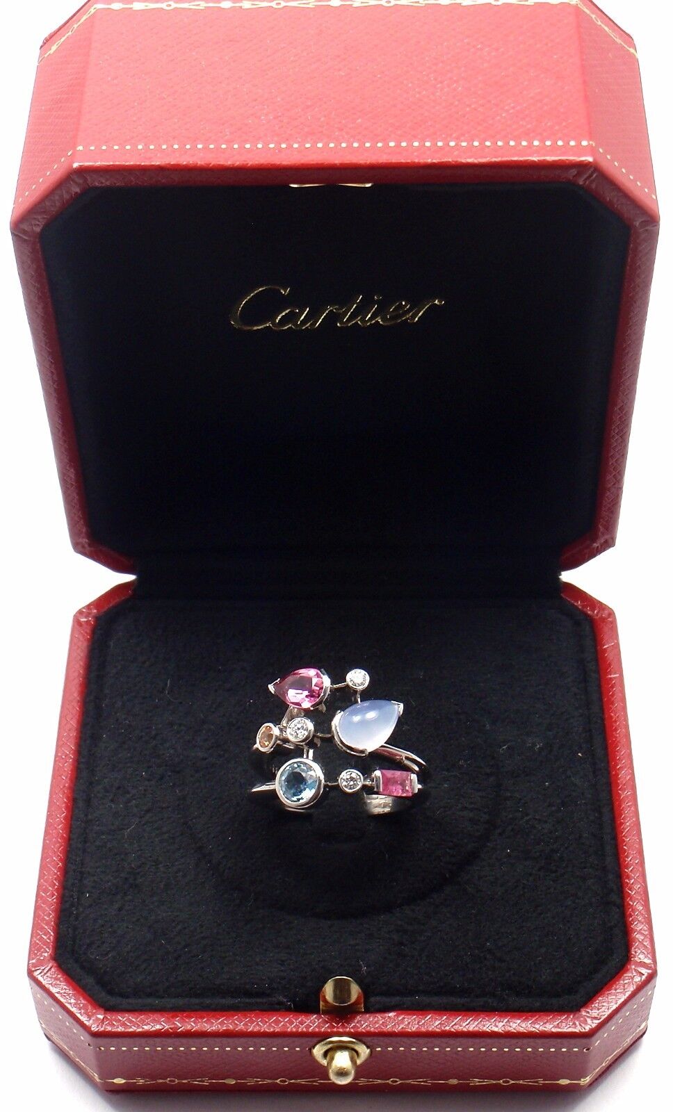 Authentic! Cartier Meli Melo Platinum Chalcedony Tourmaline Garnet Diamond Ring | Fortrove