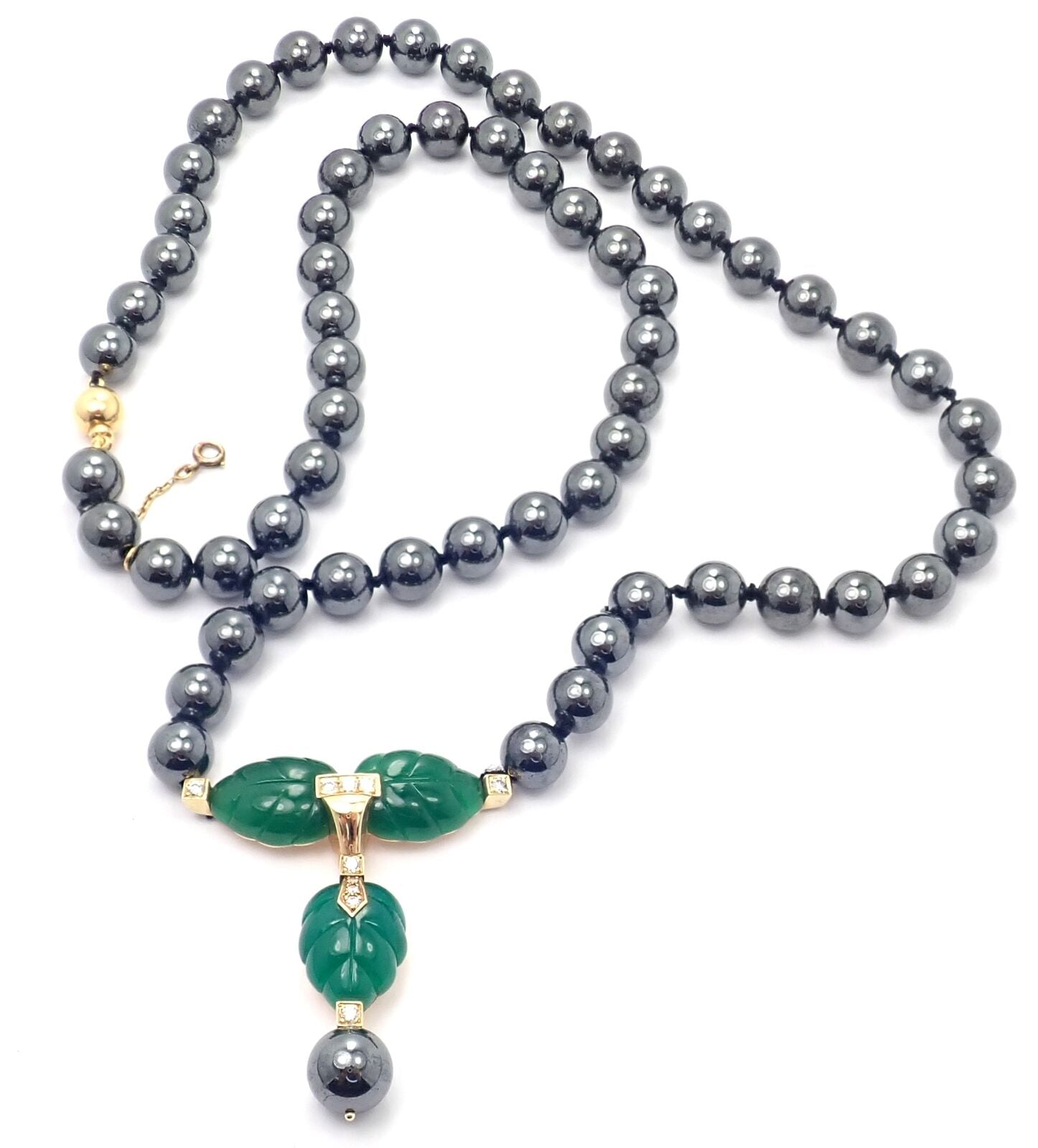 Authentic! Cartier 18k Yellow Gold Hematite Bead Diamond Chalcedony Necklace | Fortrove