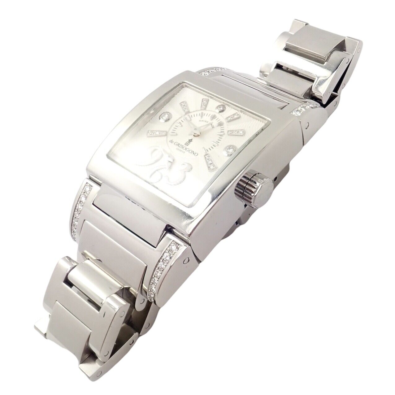 Rare! De Grisogono Stainless Steel Diamond Ladies Dual Time Instrumentino Watch | Fortrove