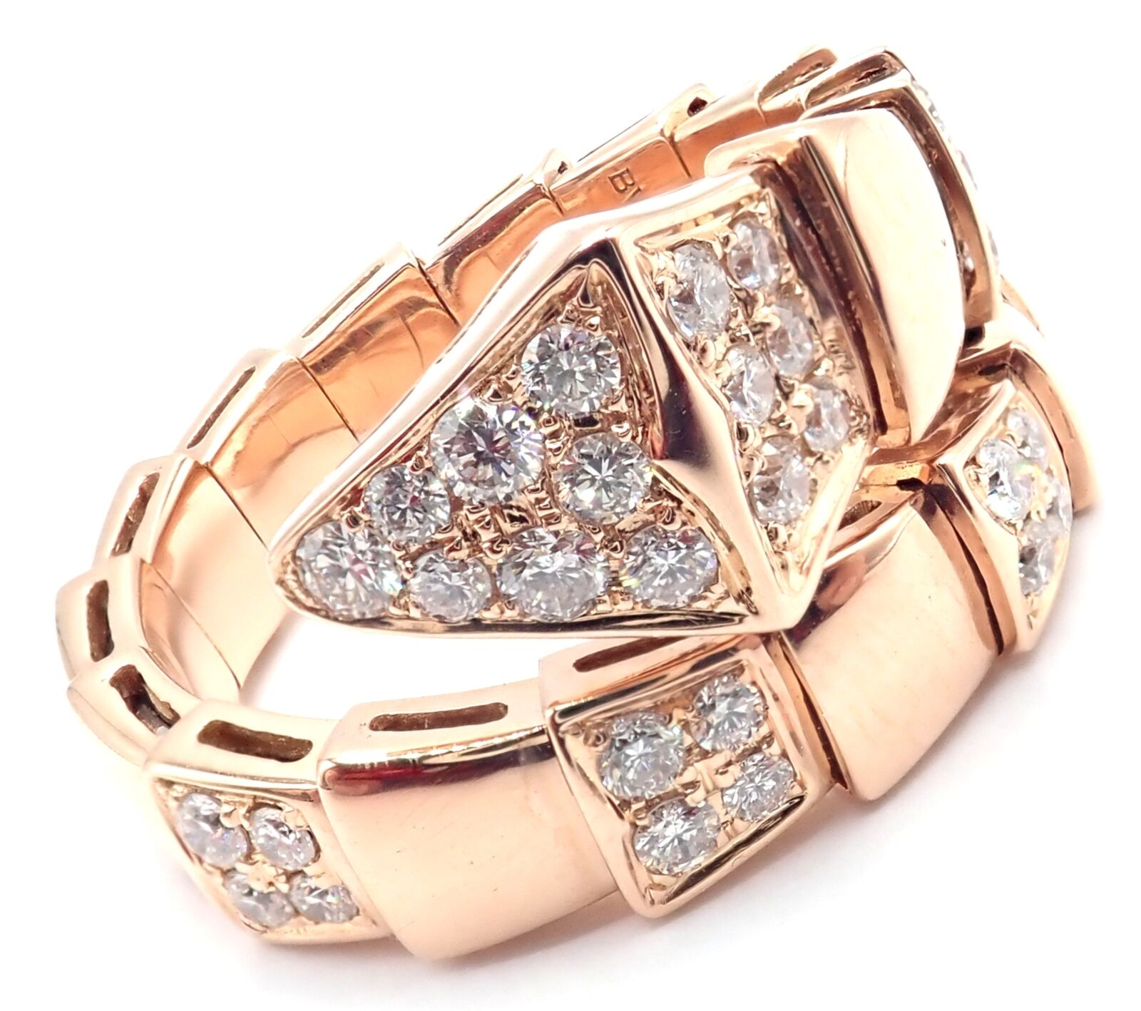 Bvlgari Jewelry & Watches:Fine Jewelry:Rings Authentic Bulgari Bvlgari Serpenti Viper 18k Rose Gold Diamond Band Ring Sz 8.75