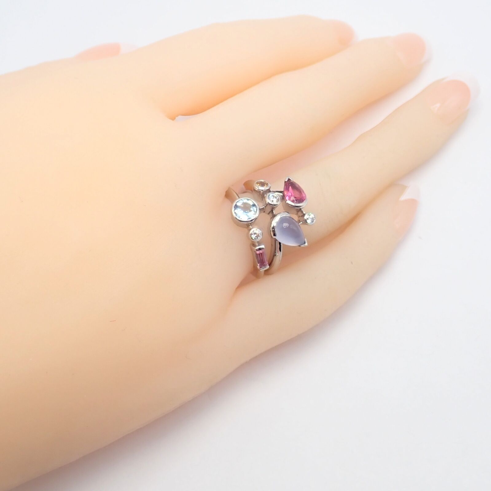 Cartier Meli Melo Platinum Chalcedony Tourmaline Garnet Diamond Ring sz 5.75 | Fortrove