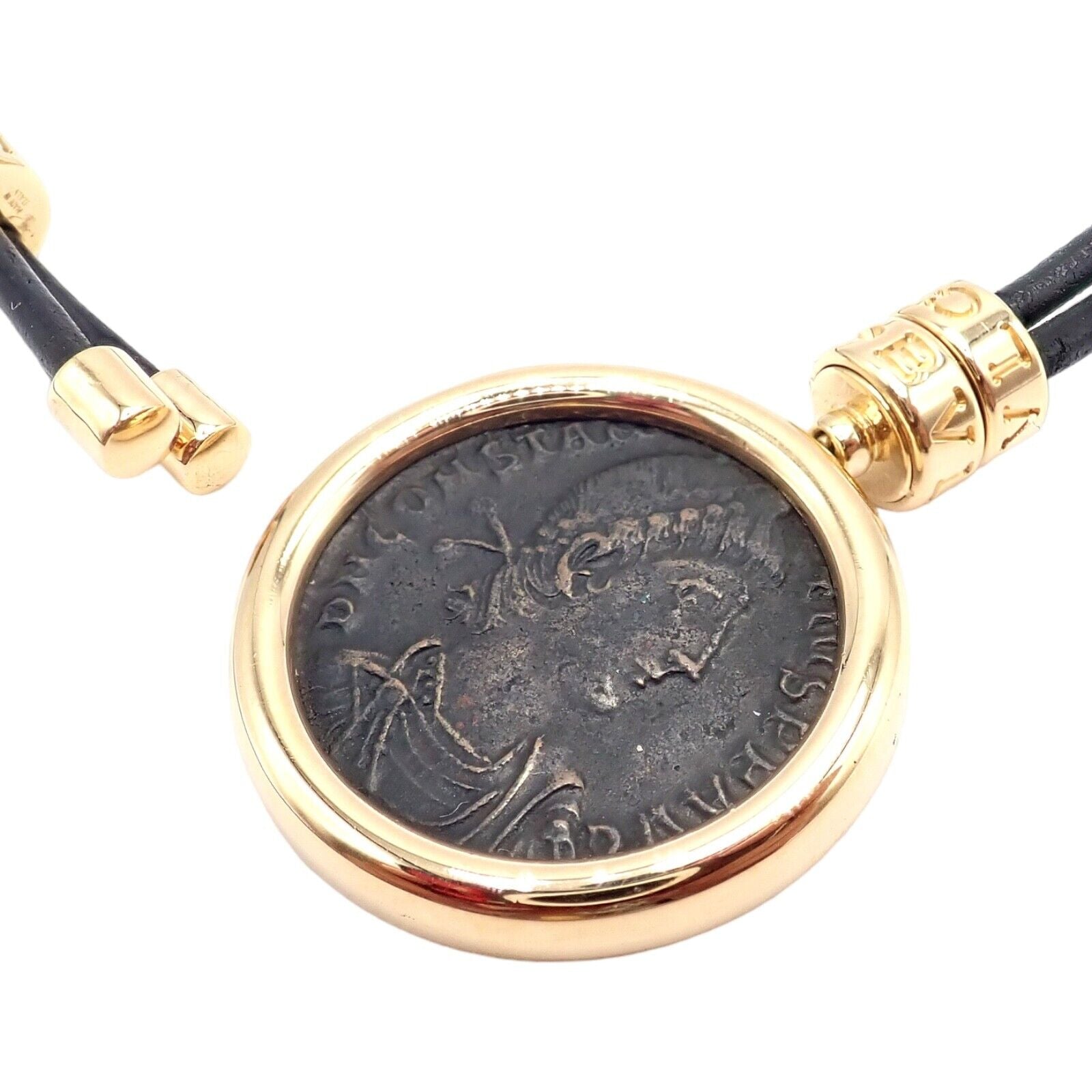 Bulgari Jewelry & Watches:Fine Jewelry:Necklaces & Pendants Rare! Bvlgari Bulgari Monete Coin 18k Yellow Gold Black Leather Lariat Necklace