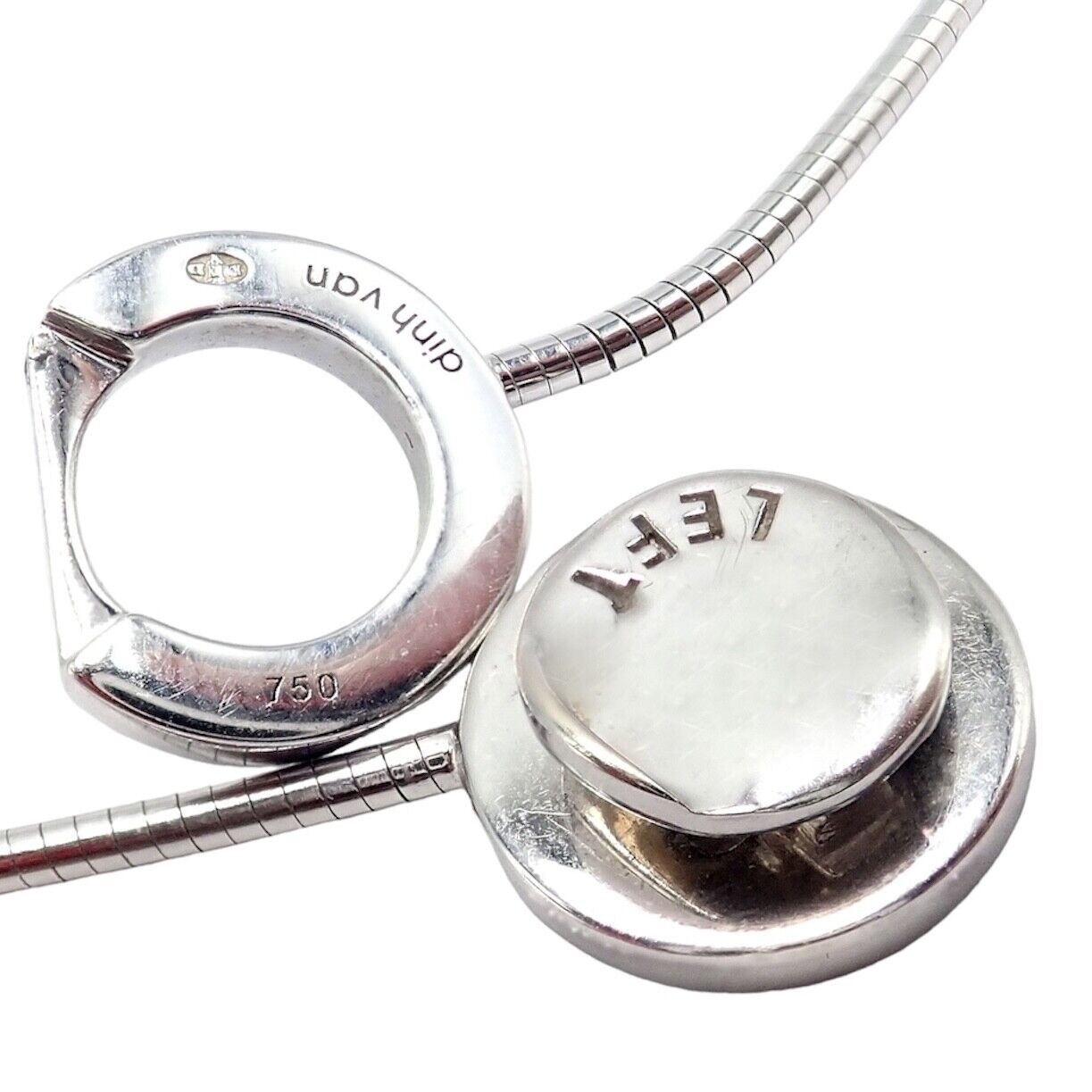 Rare! Authentic Modernist Dinh Van 18k White Gold Diamond Ombre De Lune Necklace | Fortrove