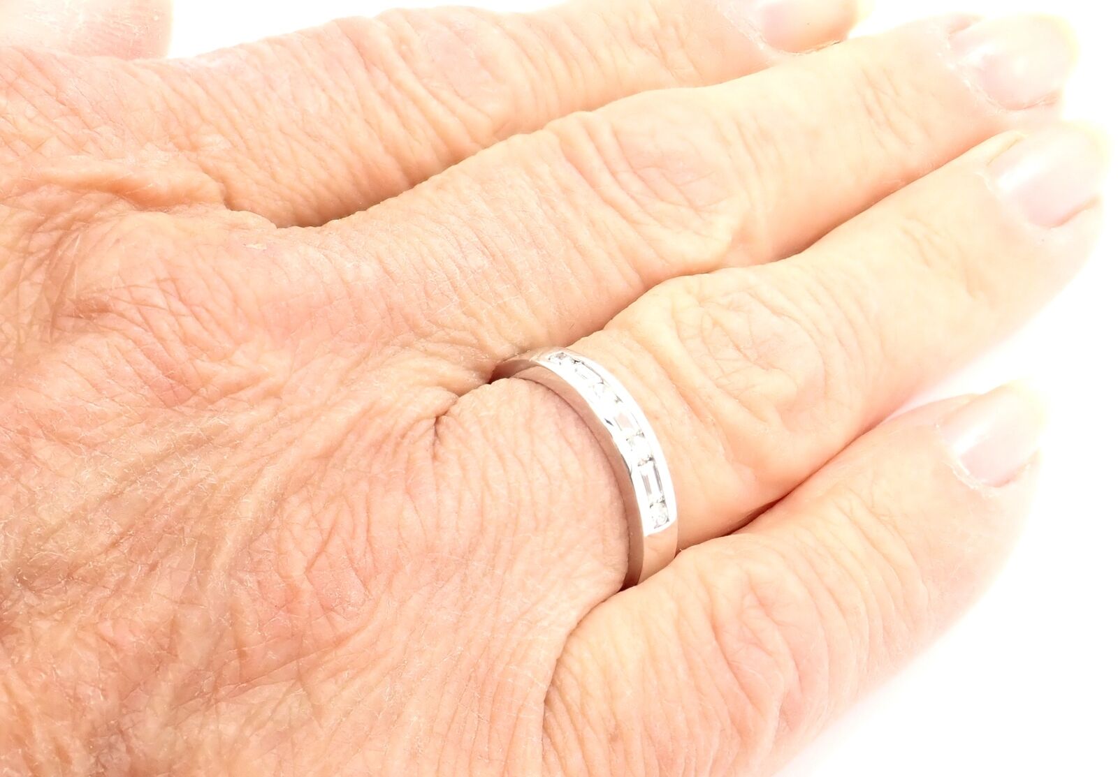 Authentic! Tiffany & Co 18k White Gold Diamond Channel Set Band Ring | Fortrove