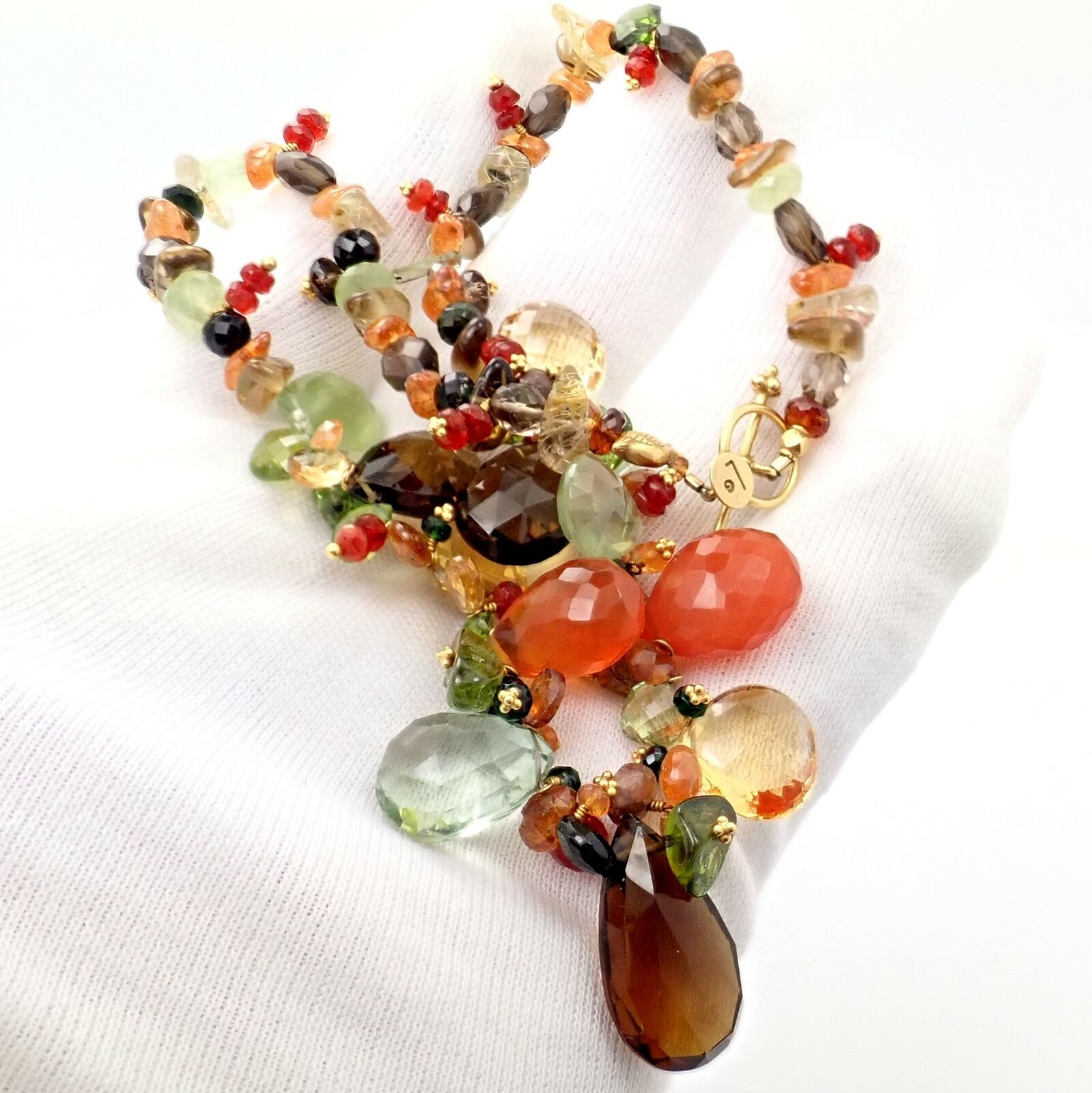 Rare Laura Gibson 22k Yellow Gold Briolette Onyx Spessartite Bead Candy Necklace | Fortrove