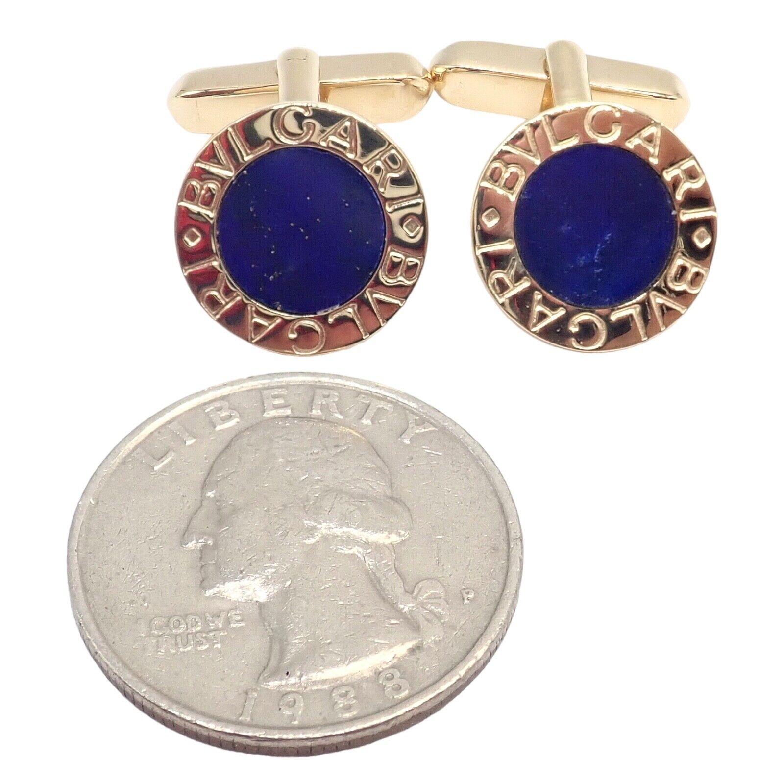 Authentic! Bvlgari Bulgari 18k Yellow Gold Lapis Lazuli Cufflinks | Fortrove