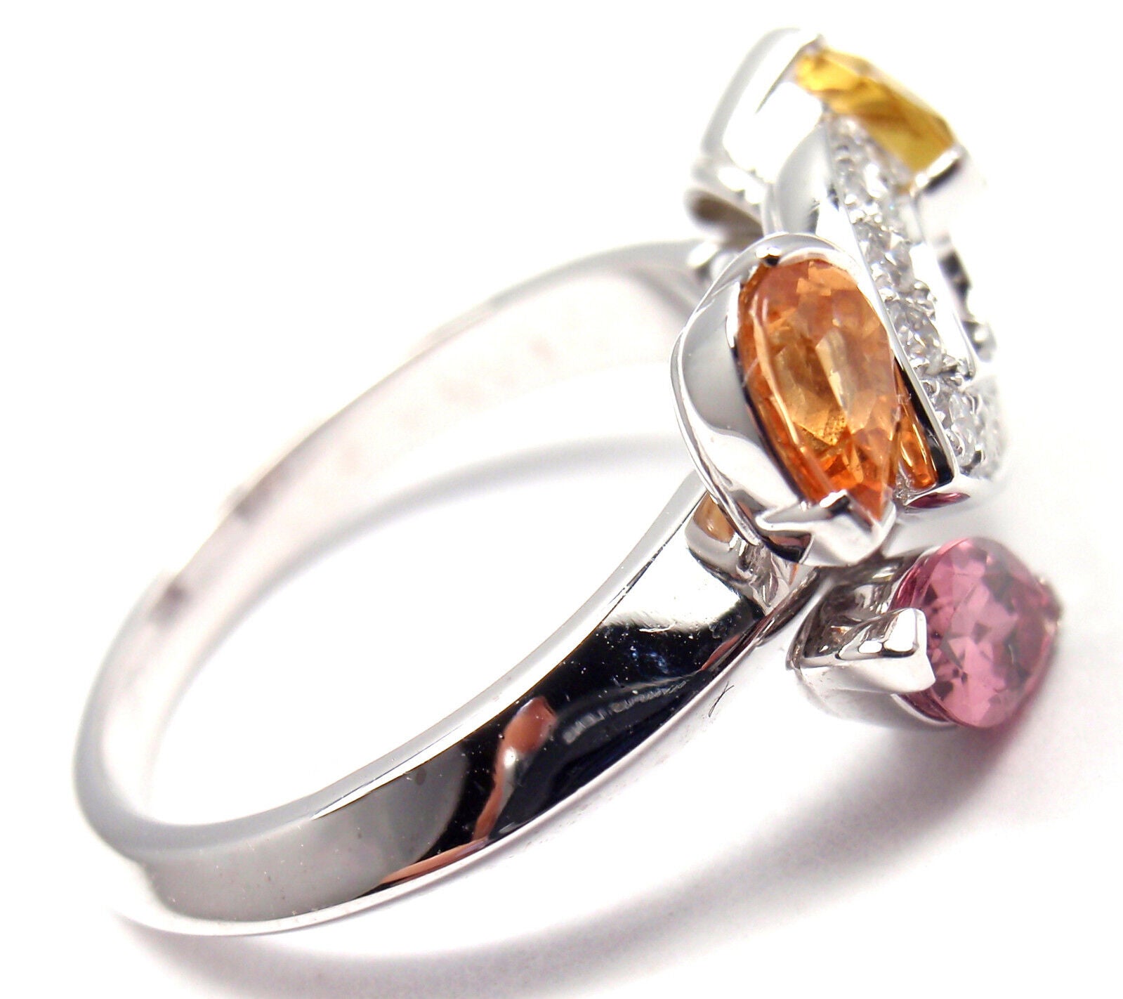 Authentic CARTIER Sorbet 18k White Gold Diamond Tourmaline Sapphire Ring Size 50 | Fortrove