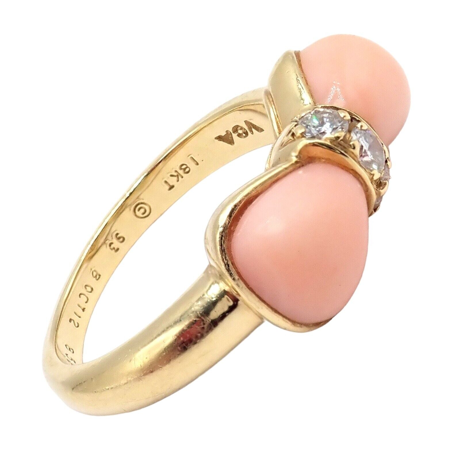 Rare! Authentic Van Cleef & Arpels 18k Yellow Gold Coral Diamond Bow Ring sz 5 | Fortrove