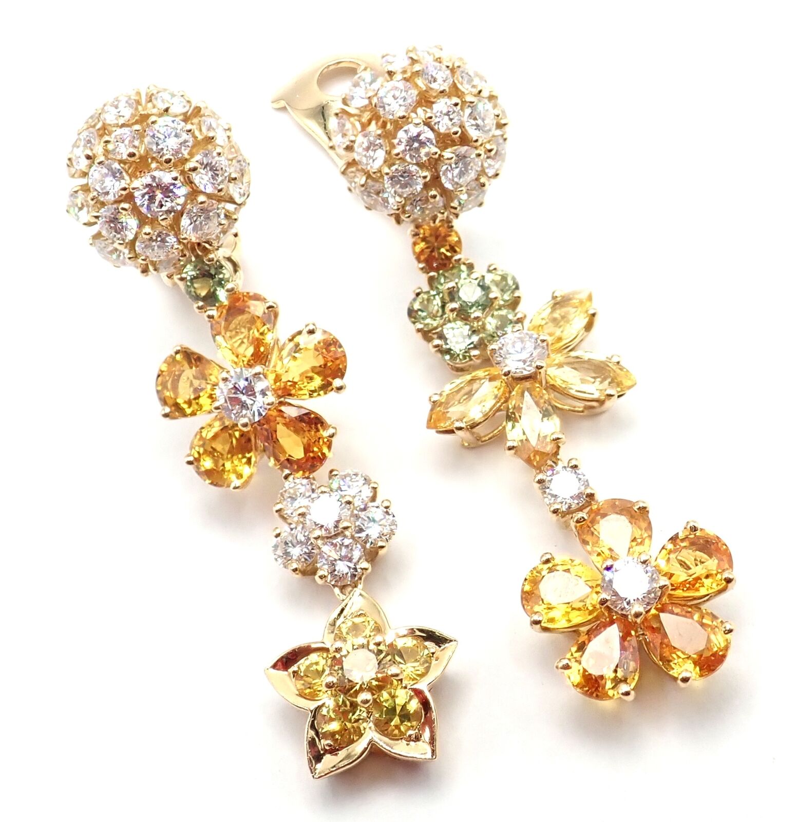 Authentic! Van Cleef & Arpels Folies des Pres 18k Gold Diamond Sapphire Earrings | Fortrove
