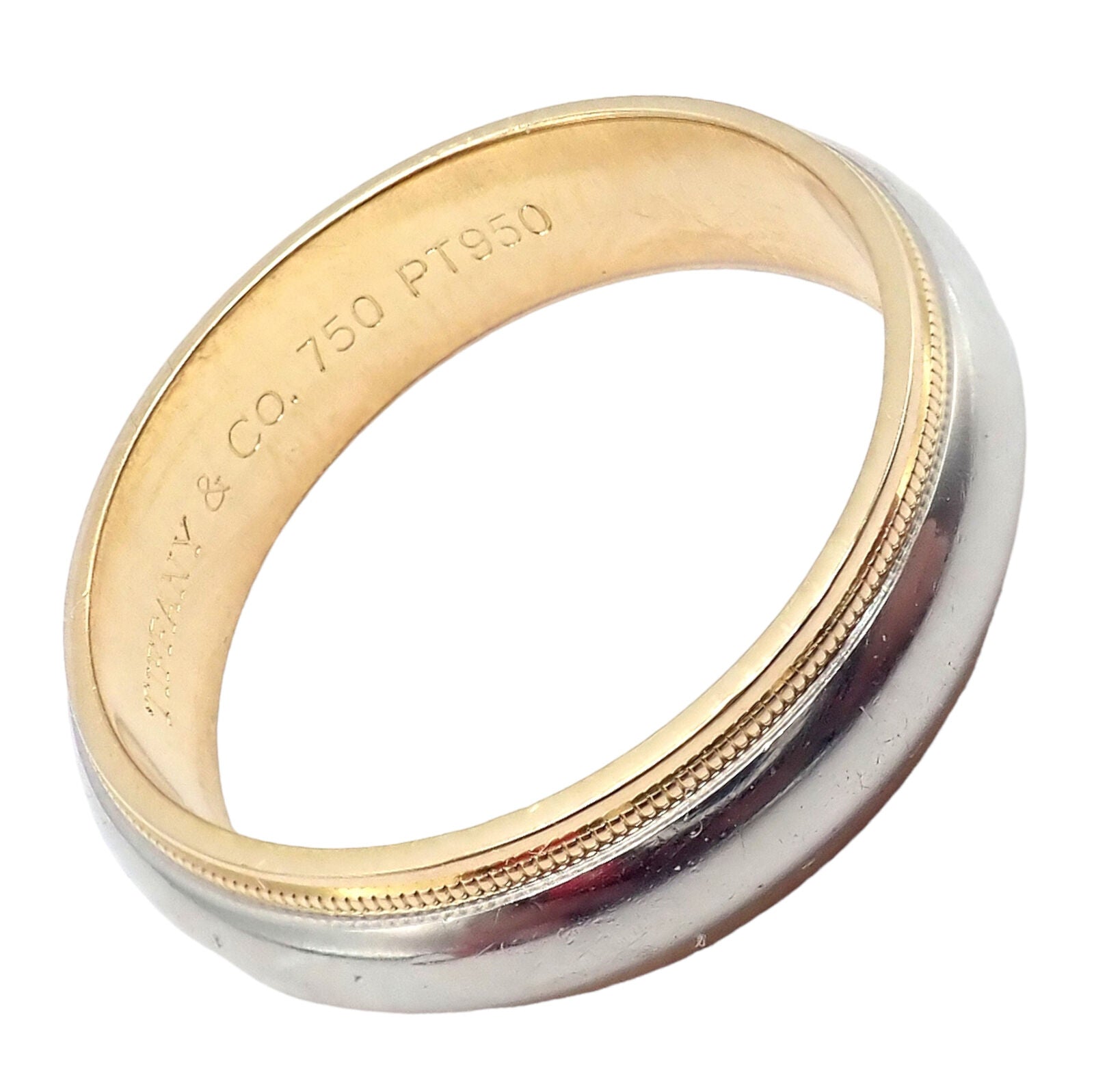Tiffany & Co. 18k Yellow Gold Platinum 6mm Band Classic Milgrain Ring Sz 10 | Fortrove