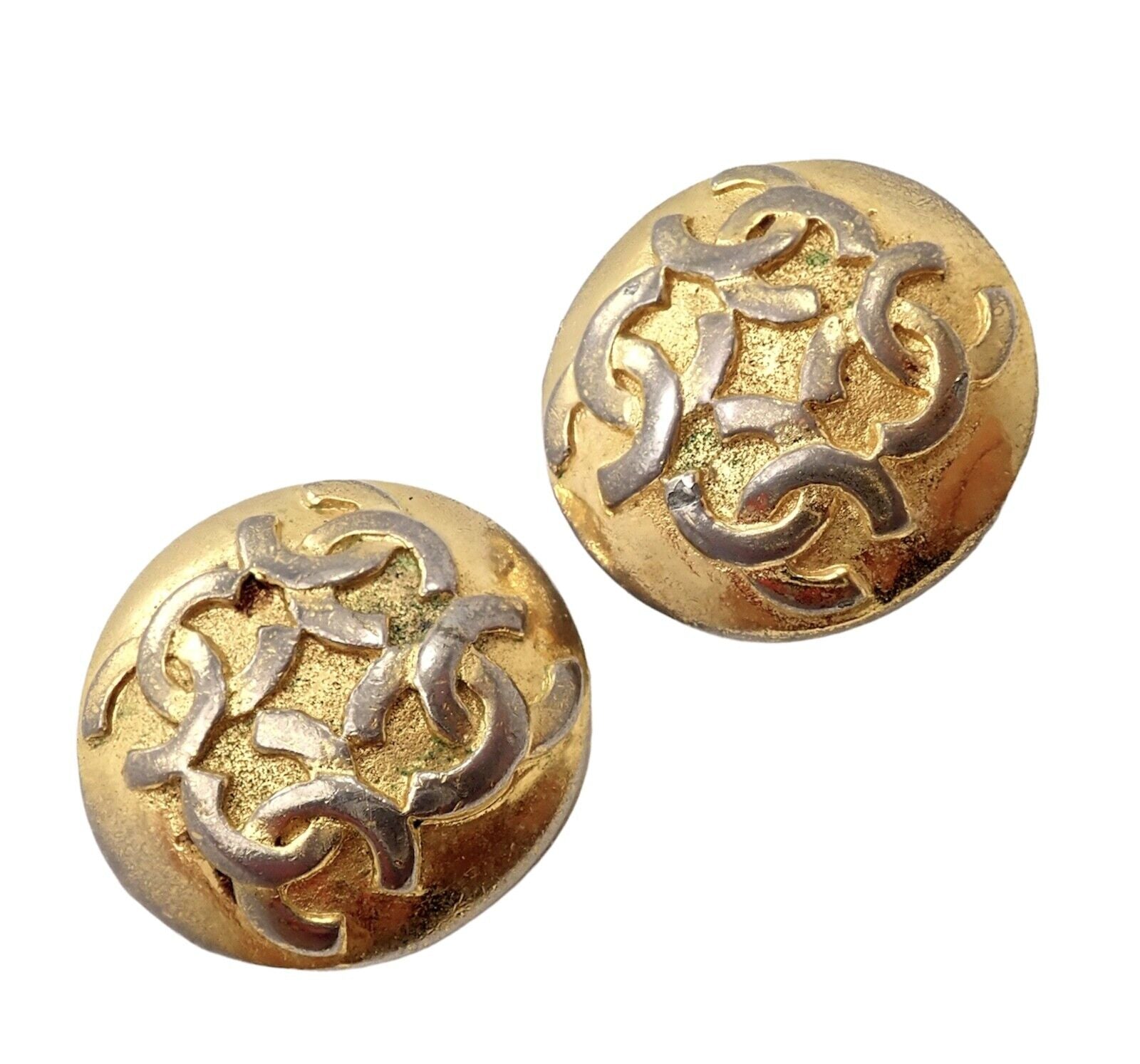 Rare! Vintage Chanel Paris France CC Logos Button Earrings Early 1980's | Fortrove