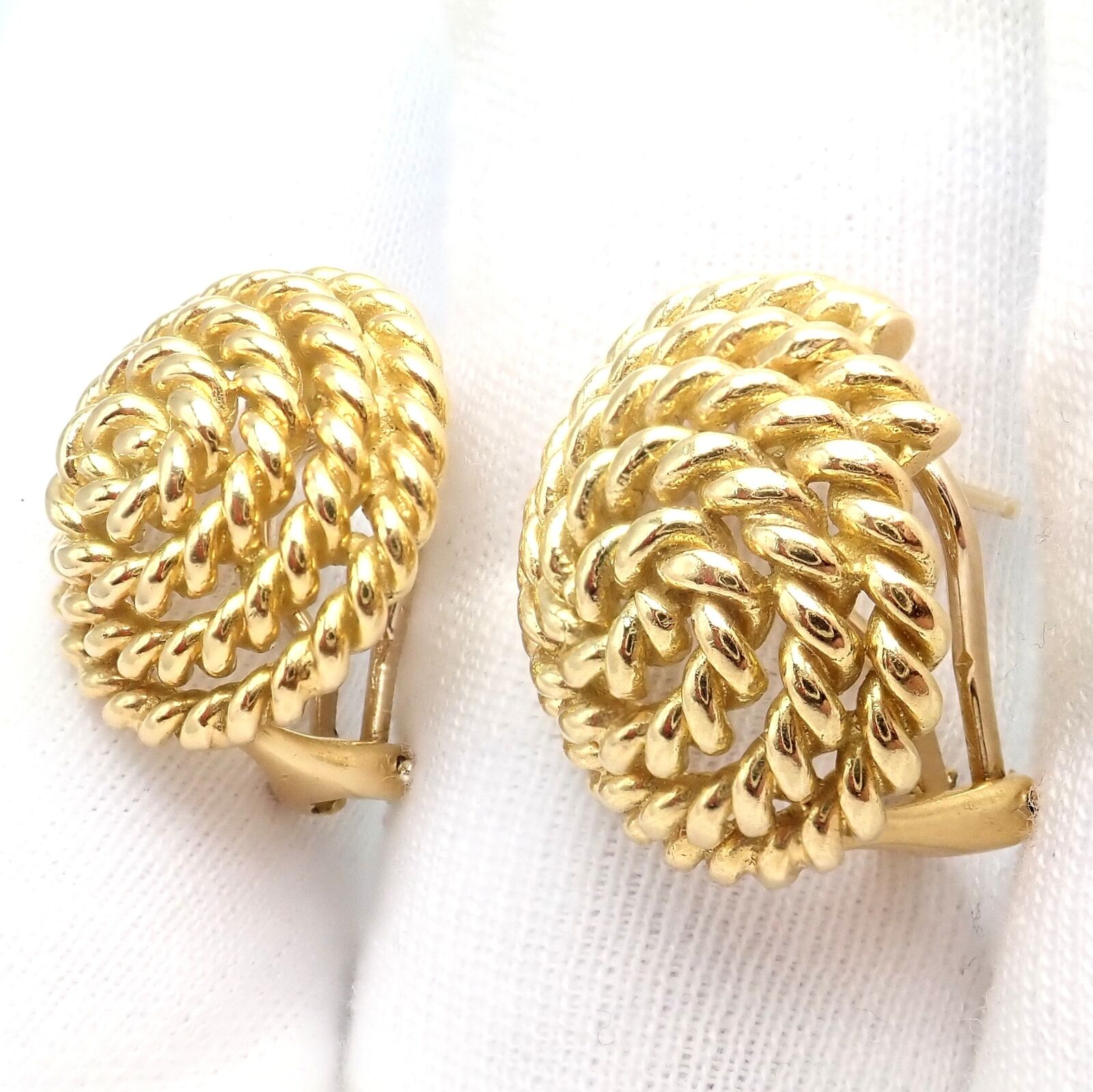Rare! Authentic Vintage Tiffany & Co 18k Yellow Gold Large Coiled Rope Earrings | Fortrove