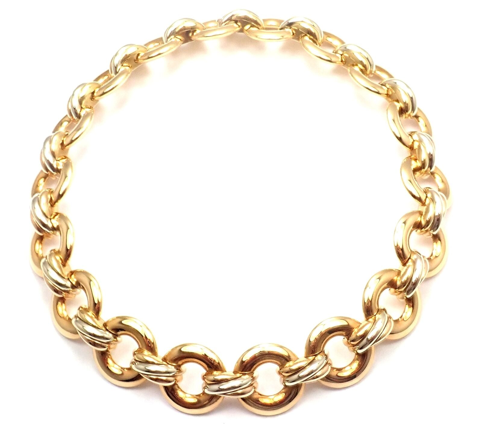 Rare! Authentic Cartier Trinity 18k Multi Color Gold Round Link Necklace | Fortrove
