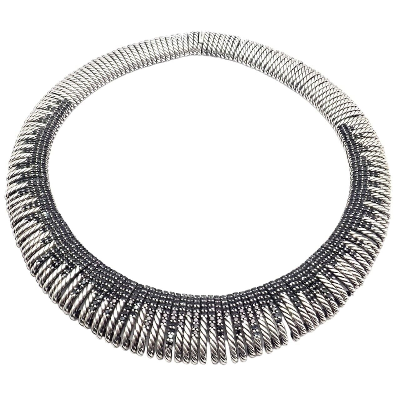 Authentic! David Yurman Silver Tempo Black Spinel Large Collar Necklace | Fortrove