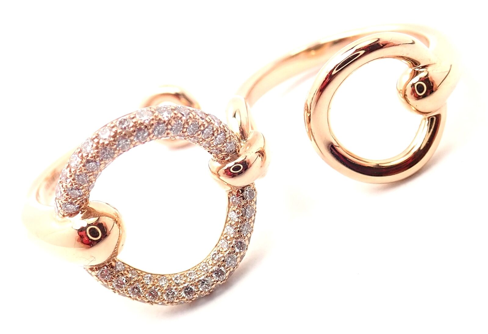 Authentic! Hermes 18k Rose Gold Diamond Filet d'Or Large Model Double Band Ring | Fortrove