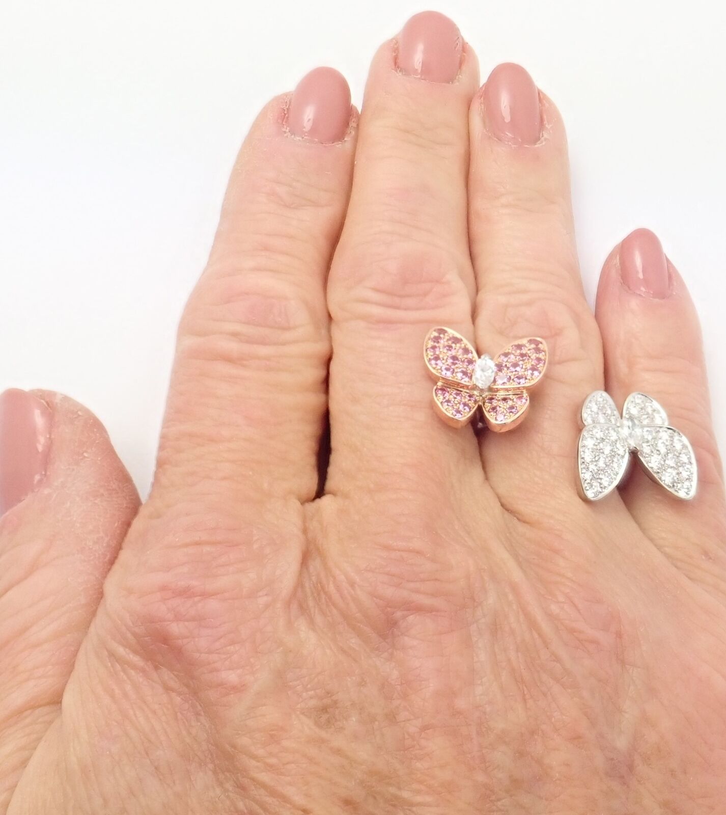 Van Cleef & Arpels 18k Gold Diamond Sapphire Two Butterfly Between Finger Ring | Fortrove