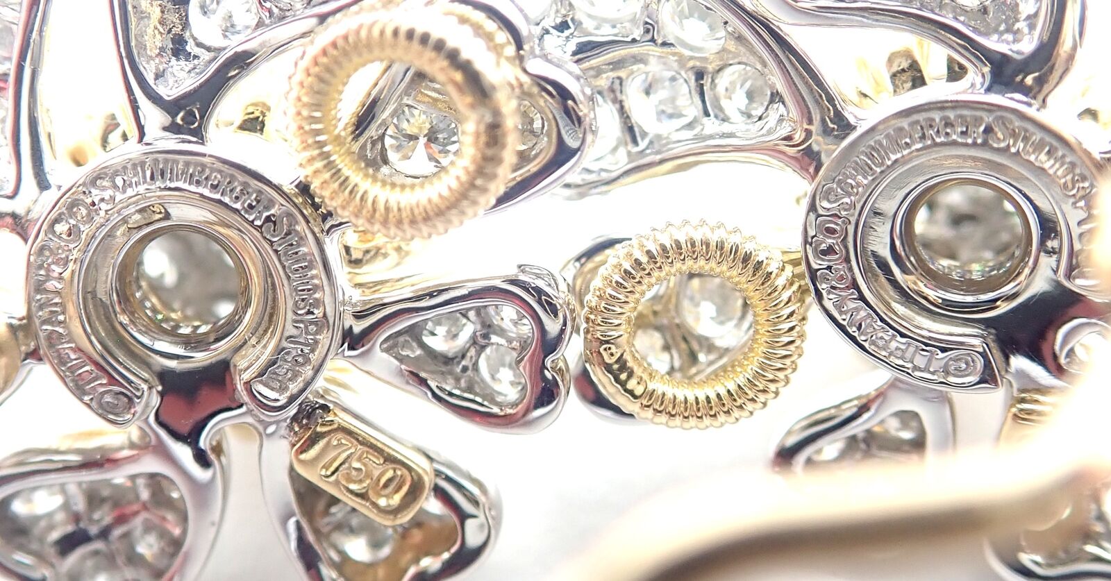 Tiffany & Co Schlumberger Cones And Petals 18k Gold Platinum Diamond Earrings | Fortrove