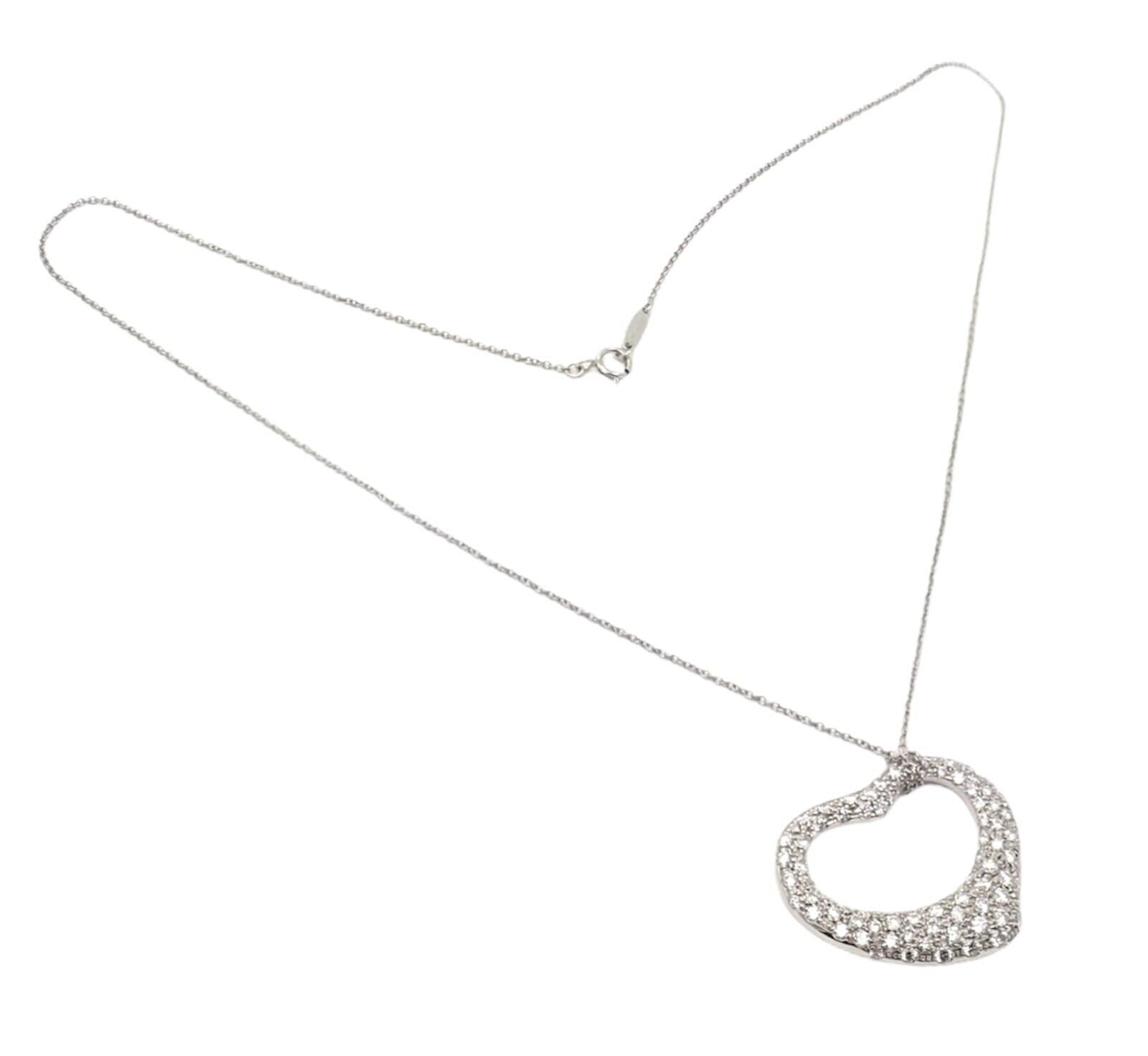 Authentic! Tiffany & Co Elsa Peretti Platinum Diamond Large Open Heart Necklace | Fortrove