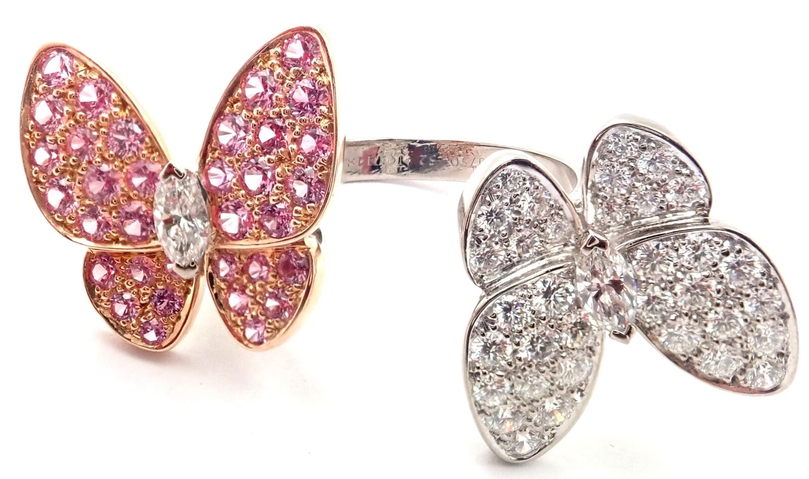 Van Cleef & Arpels 18k Gold Diamond Sapphire Two Butterfly Between Finger Ring | Fortrove
