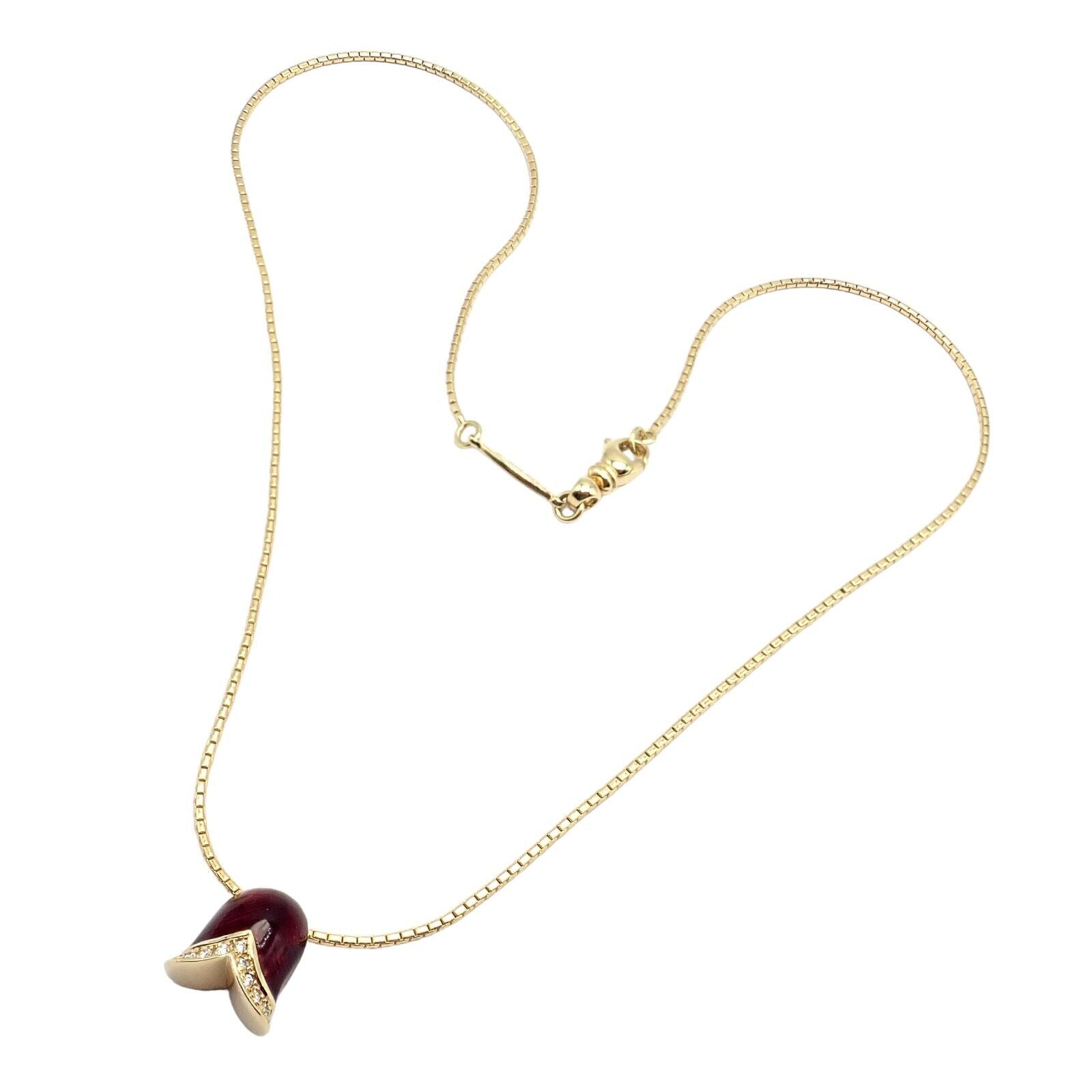 Authentic! Fabrege Diamond Tulip Red Enamel Pendant Necklace | Fortrove