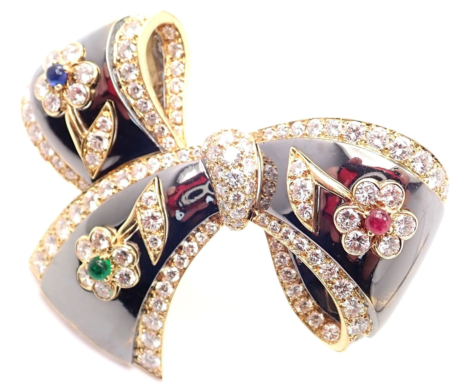 Rare Van Cleef & Arpels 18k Gold Diamond Ruby Emerald Sapphire Flower Pin Brooch | Fortrove