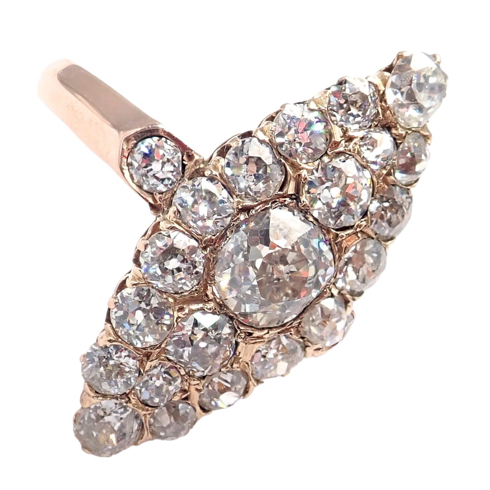 1930s Antique Vintage Estate 18k Rose Gold Old Miner Cut Diamond 3.80ctw Ring | Fortrove