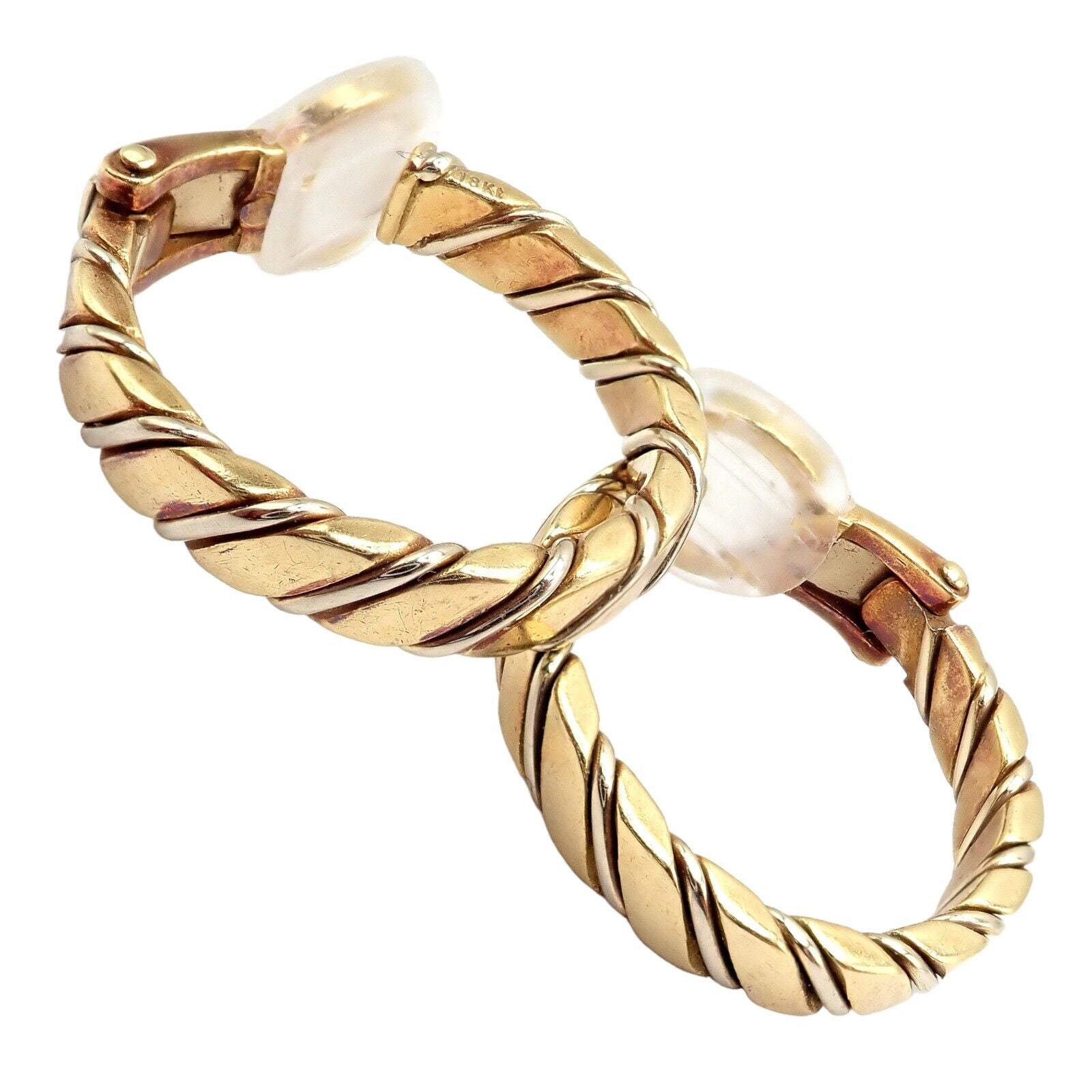 Rare! Authentic Pomellato 18k Yellow + White Gold Hoop Earrings | Fortrove