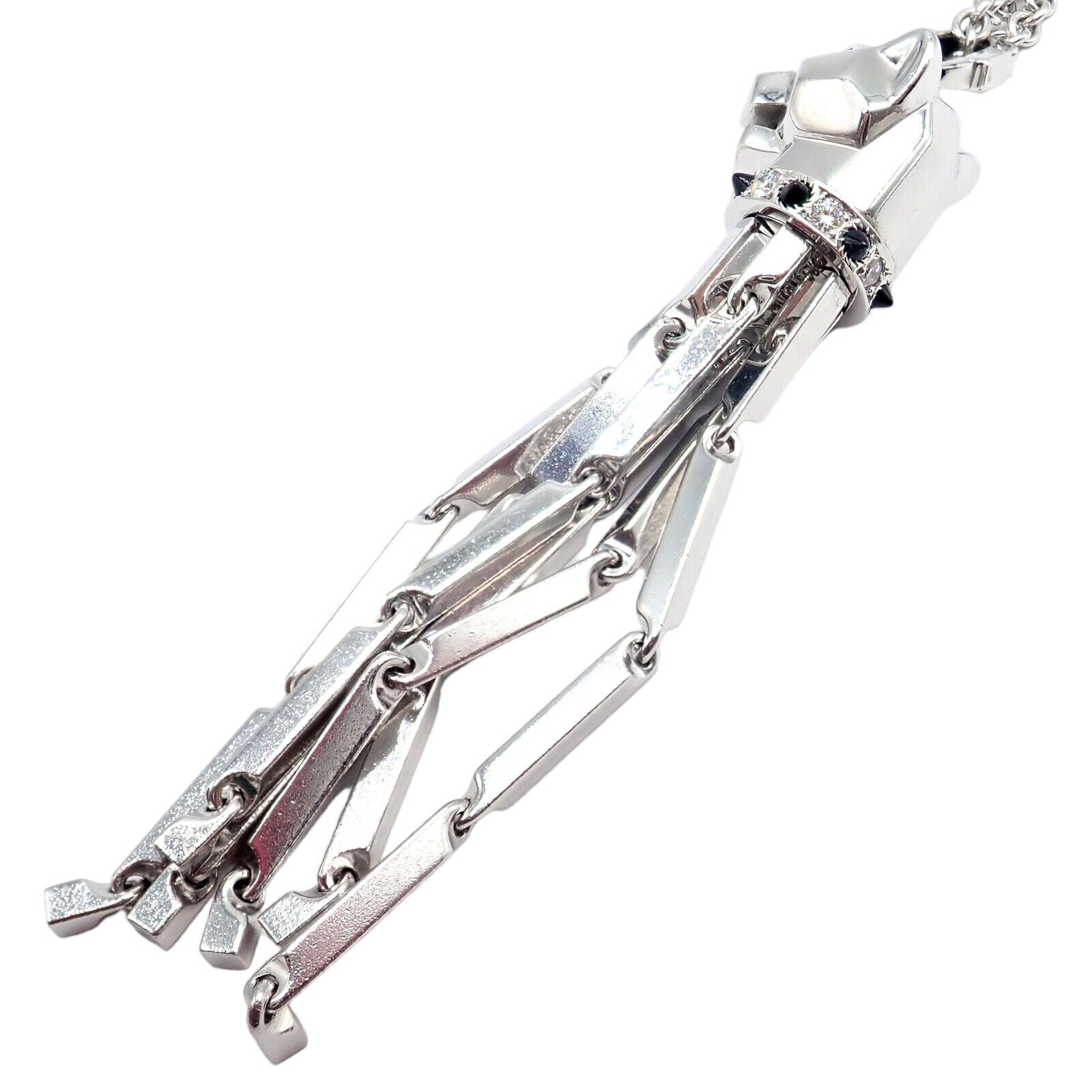 Panthere de Cartier Panther 18k White Gold Diamond Emerald Onyx Pendant Necklace | Fortrove