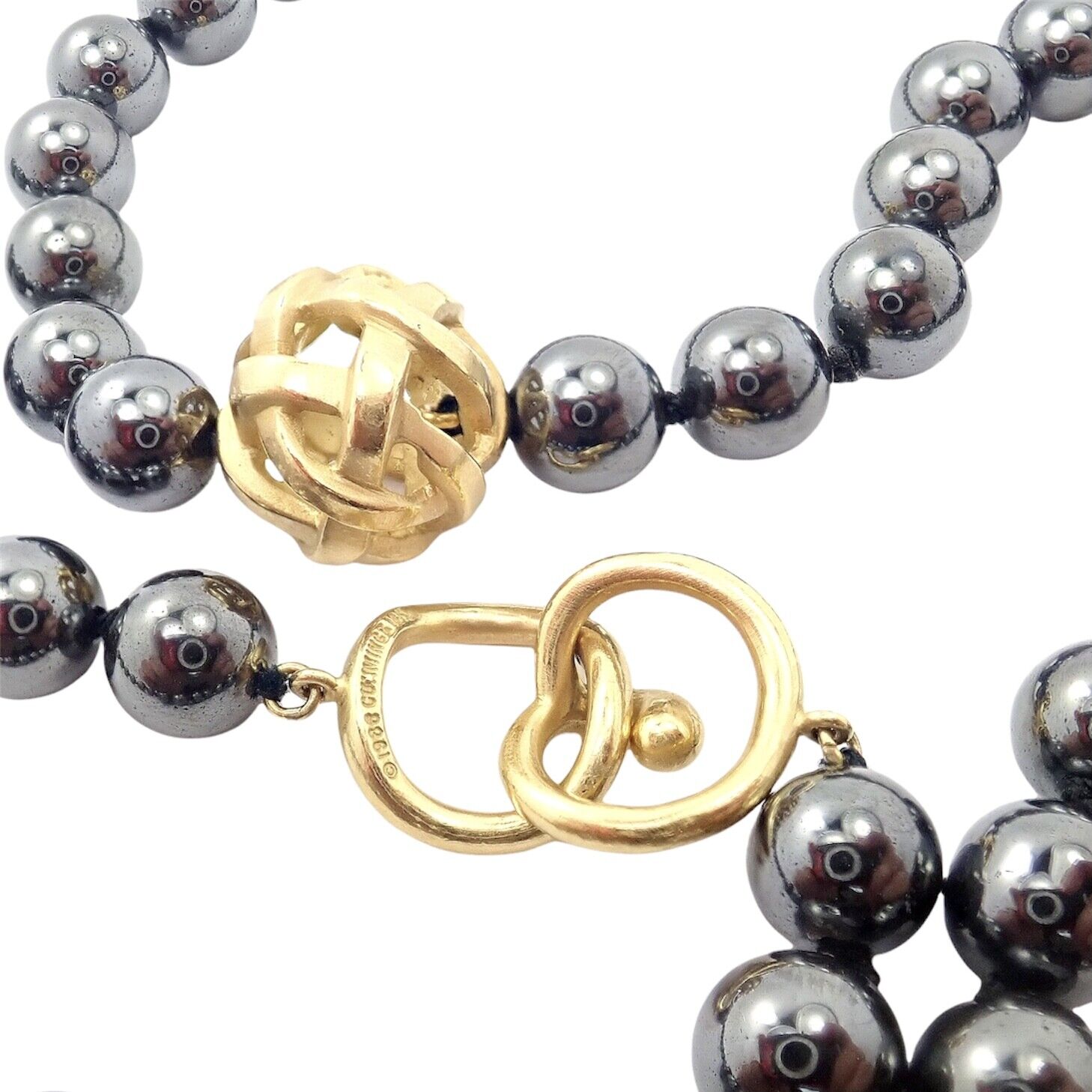 Authentic! Angela Cummings 18k Yellow Gold Hematite Bead 38" Long Necklace 1988 | Fortrove