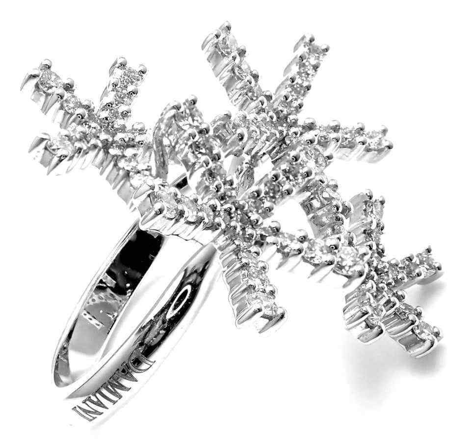 Authentic! Damiani Diamond Flower 18k White Gold Cocktail Ring | Fortrove