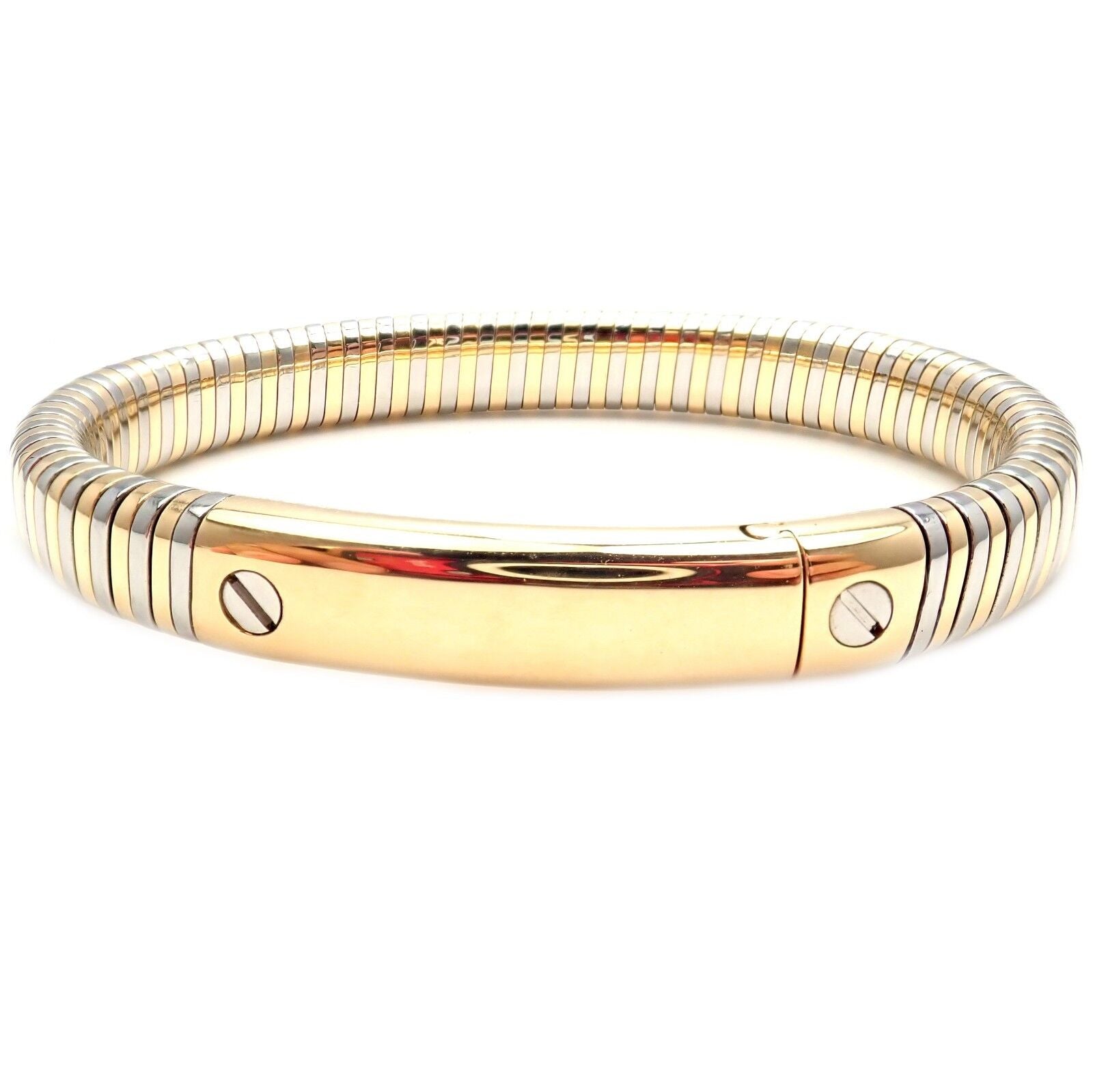 Authentic! Vintage Van Cleef & Arpels 18k Yellow Gold Steel Bangle Bracelet | Fortrove